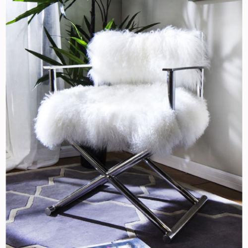 Contemporary Arm Chairs KIF39513 KIF39513-Armchair-Set-2 in White Fur