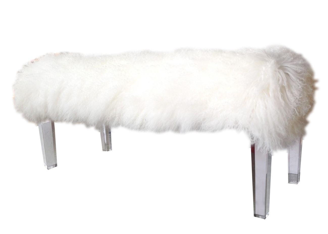 

    
A&B Home KIF39518 Modern Mongolian White Fur Acrylic Legs Bench
