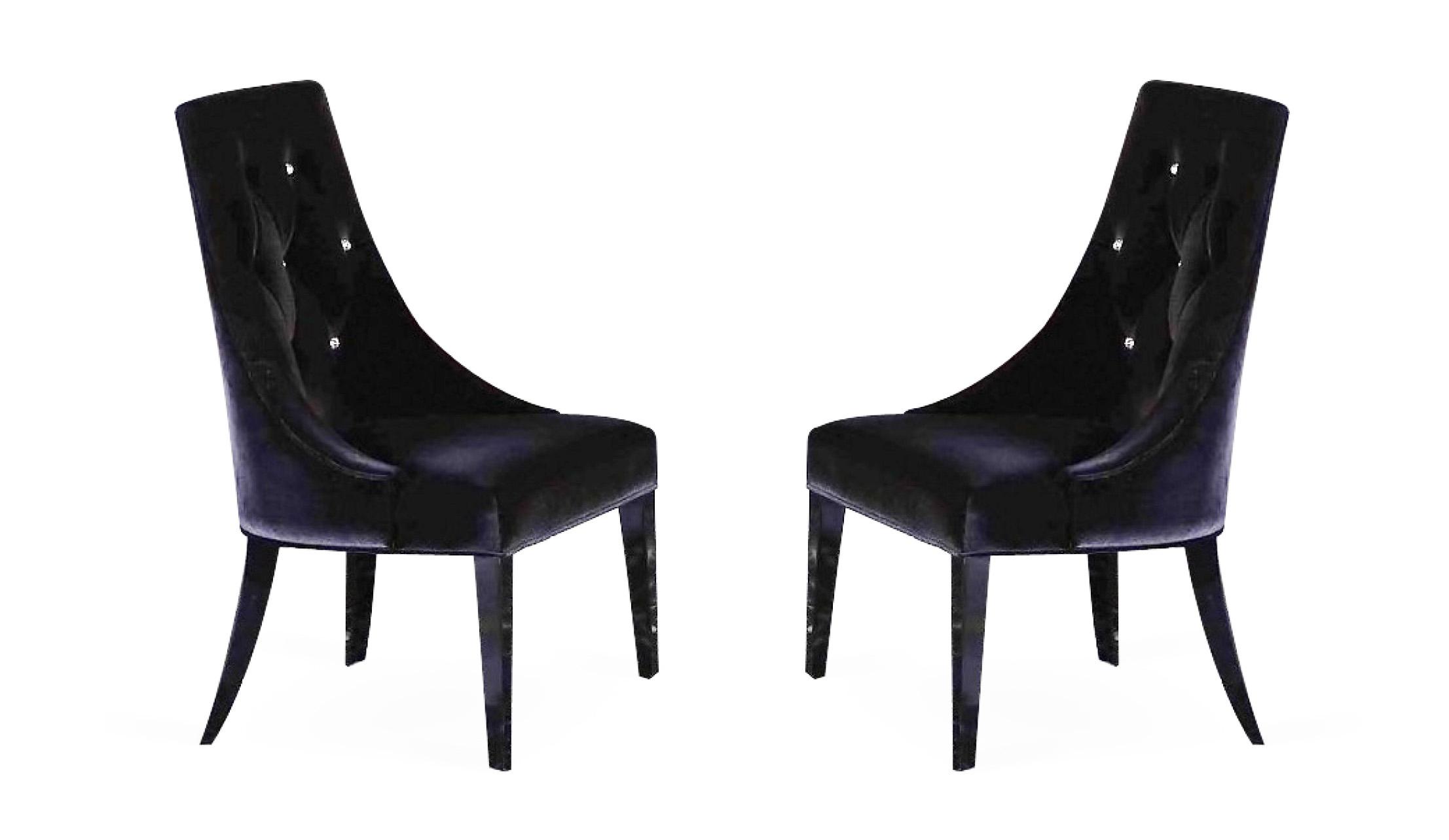 Modern Dining Chair Set A&X Charlotte VGUNAA031-Set-2 in Black Velour Fabric