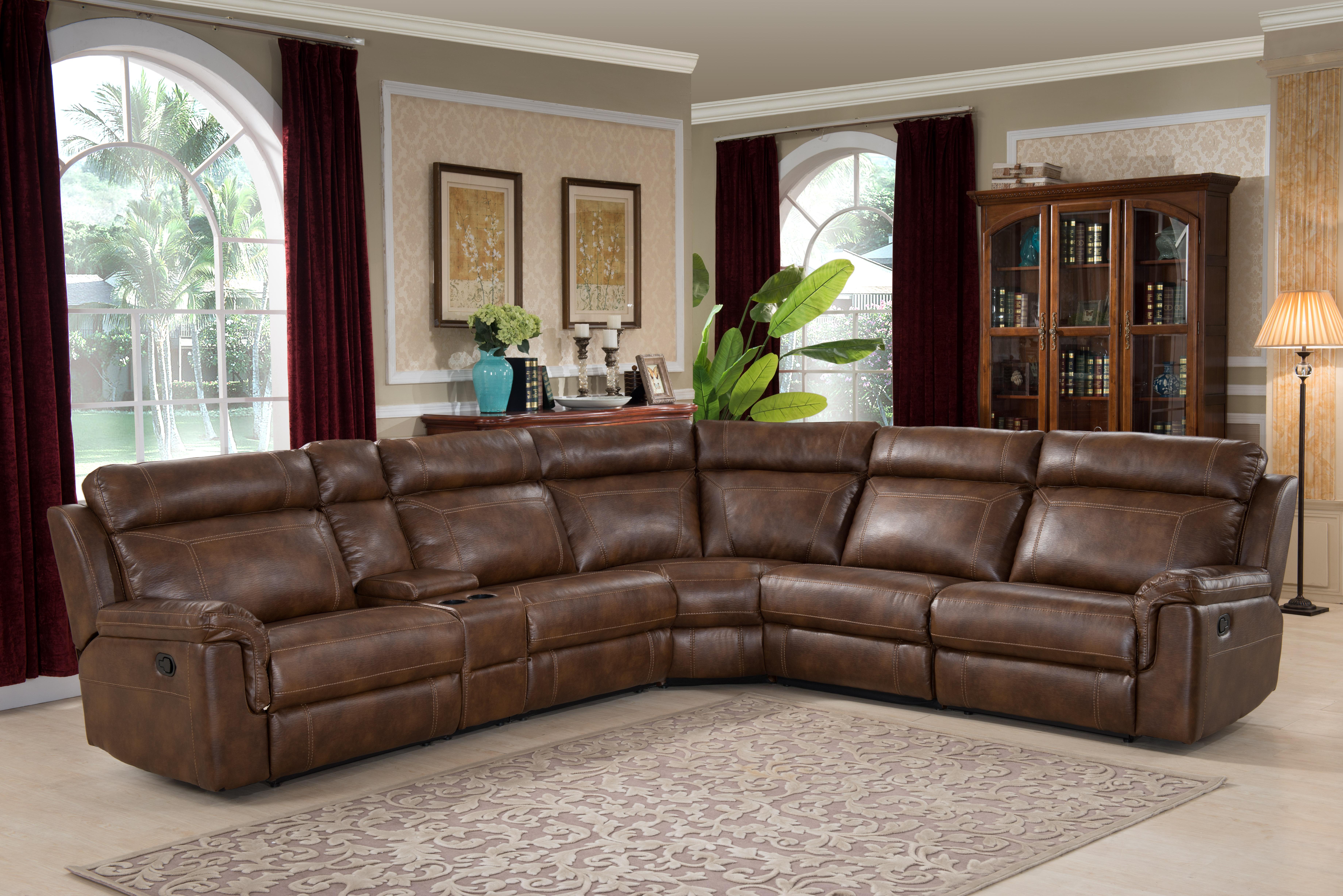 Contemporary Reclining Sectional CLARK CLARK-6PC-SEC in Brown Fabric