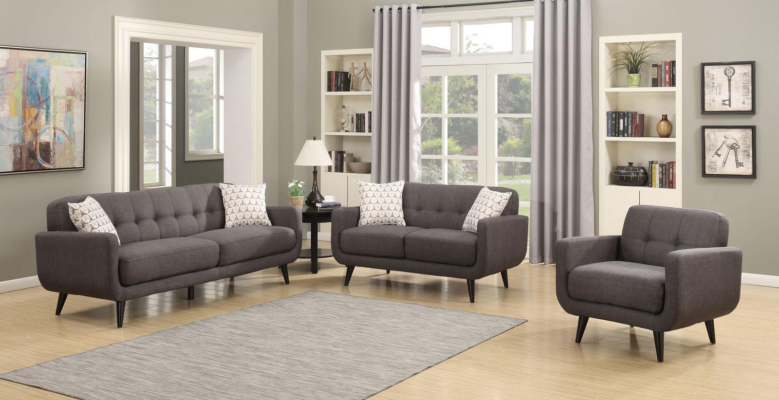 Contemporary Sofa Loveseat and Chair Set Crystal CRYSTAL-CHARCOAL-3PC-SET in Charcoal Fabric