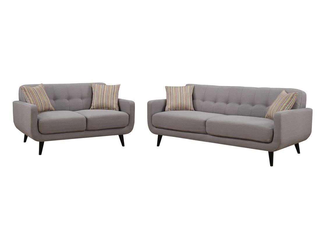 Contemporary Sofa Loveseat and Chair Set Crystal CRYSTAL-GREY-2PC-SET in Gray Fabric