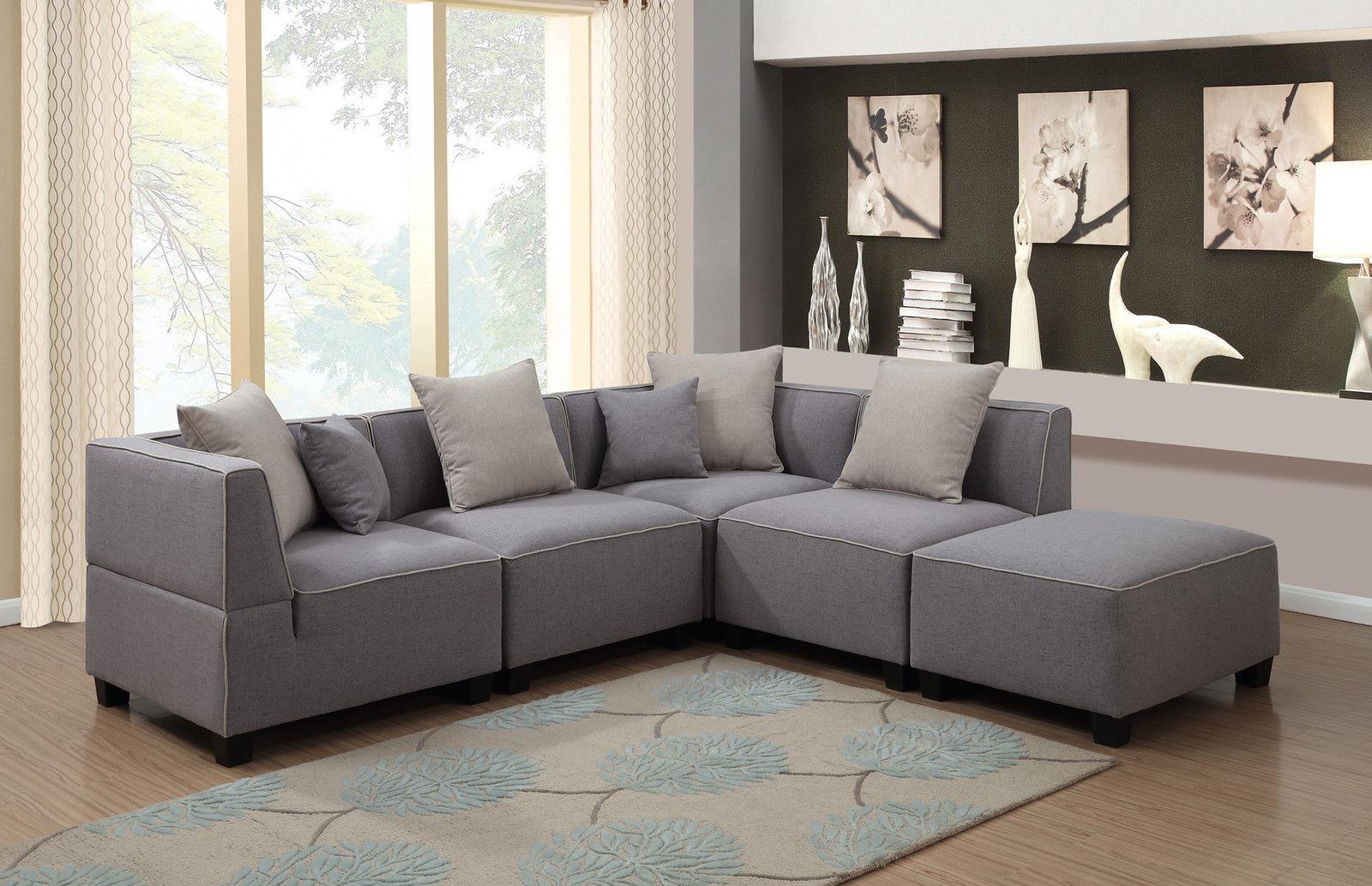 Contemporary Sectional Sofa Holly HOLLY-5PC-SEC in Light Gray Fabric