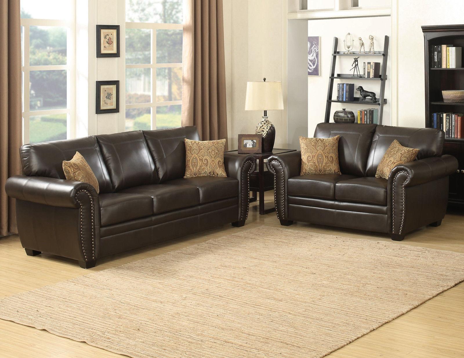 Contemporary Sofa and Loveseat Set Louis LOUIS-BRN-2PC-SET in Dark Brown leather gel