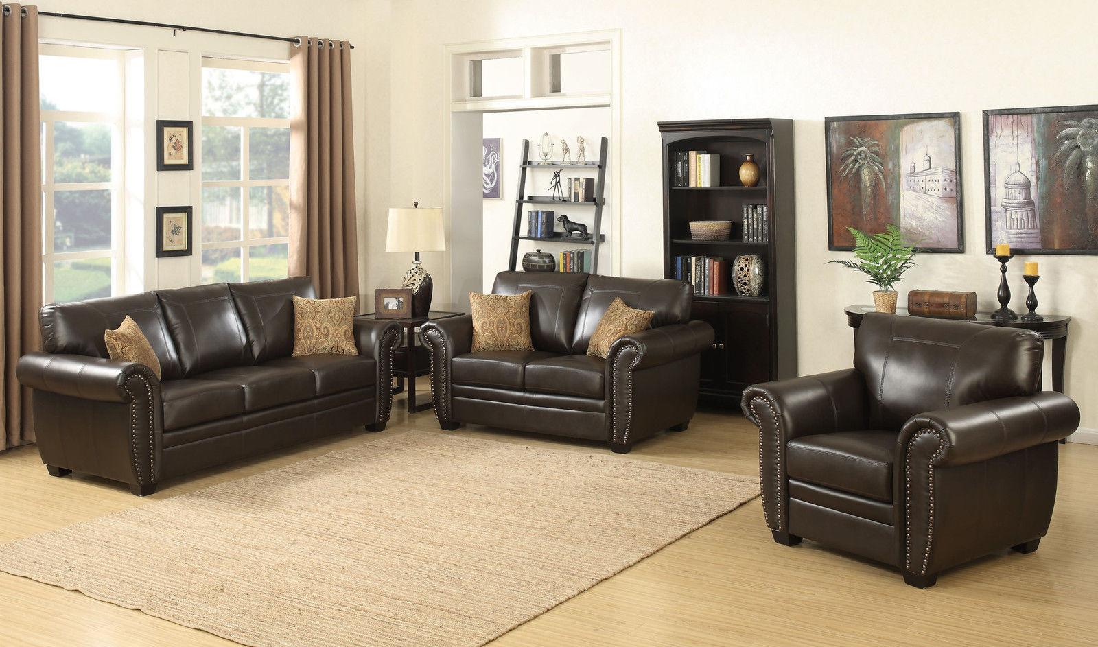 Contemporary Sofa Loveseat and Chair Set Louis LOUIS-BRN-3PC-SET in Dark Brown Bonded Leather