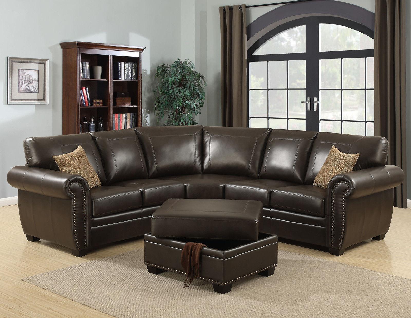 Contemporary Sectional Sofa and Ottoman Louis LOUIS-BRN-4PC-SECTIONAL in Dark Brown leather gel