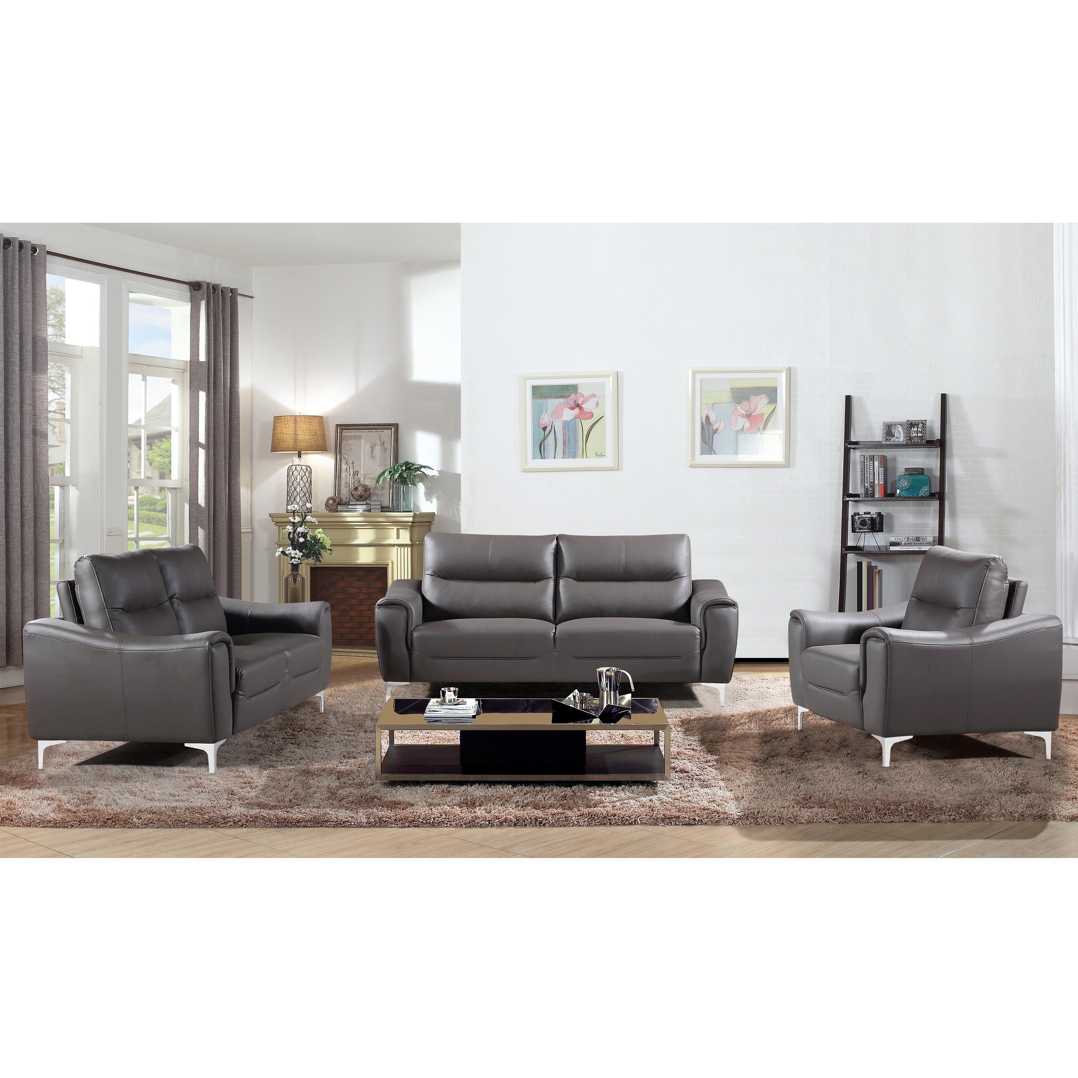 Contemporary Sofa Loveseat and Chair Set Rachel RACHEL-3PC-SET in Gray leather gel