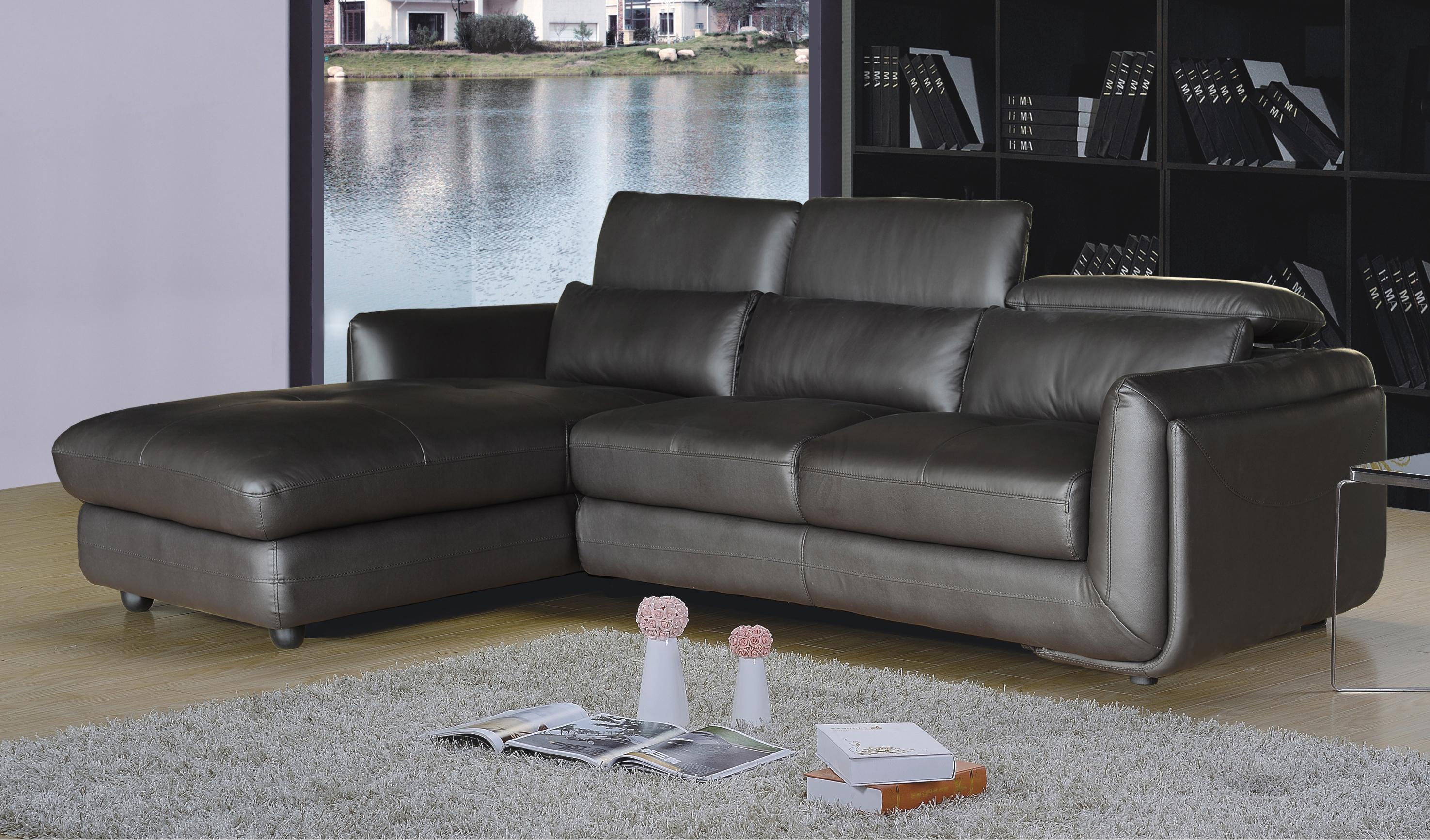 Contemporary Sectional Sofa Ron RON-2PC-SECTIONAL-L in Gray Leather Match