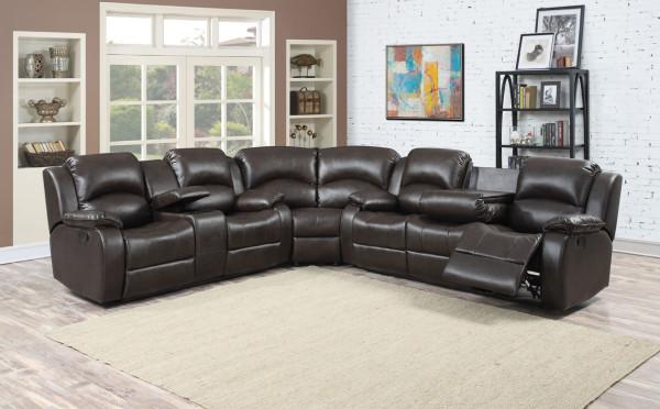 Contemporary Reclining Sectional Samara SAMARA-3PC-SECTIONAL in Brown leather gel
