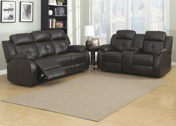 Contemporary Reclining Set Troy TROY-2PC-SET in Brown leather gel