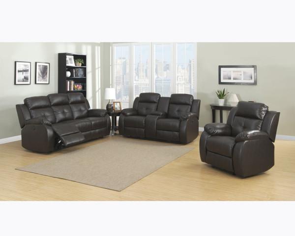 Contemporary Reclining Set Troy TROY-3PC-SET in Brown leather gel