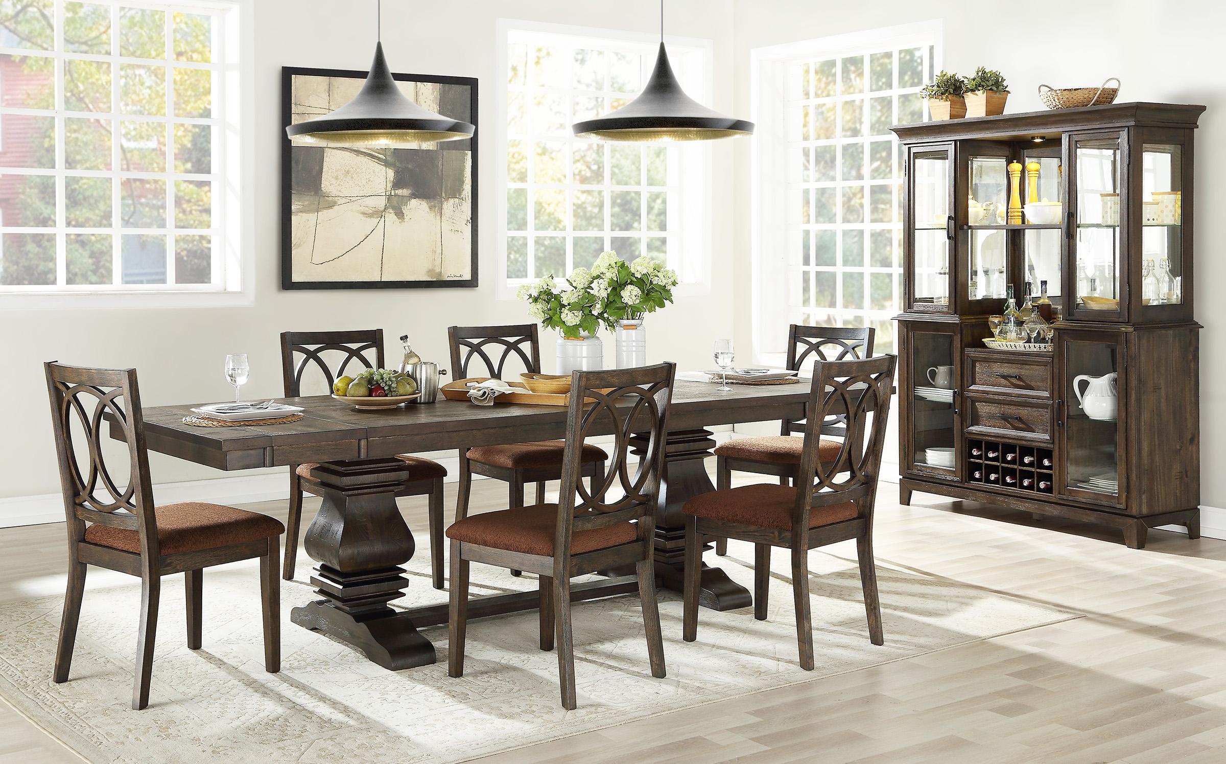 Classic, Traditional Dining Table Set Jameson 62320-Set-7 in Espresso, Brown Fabric