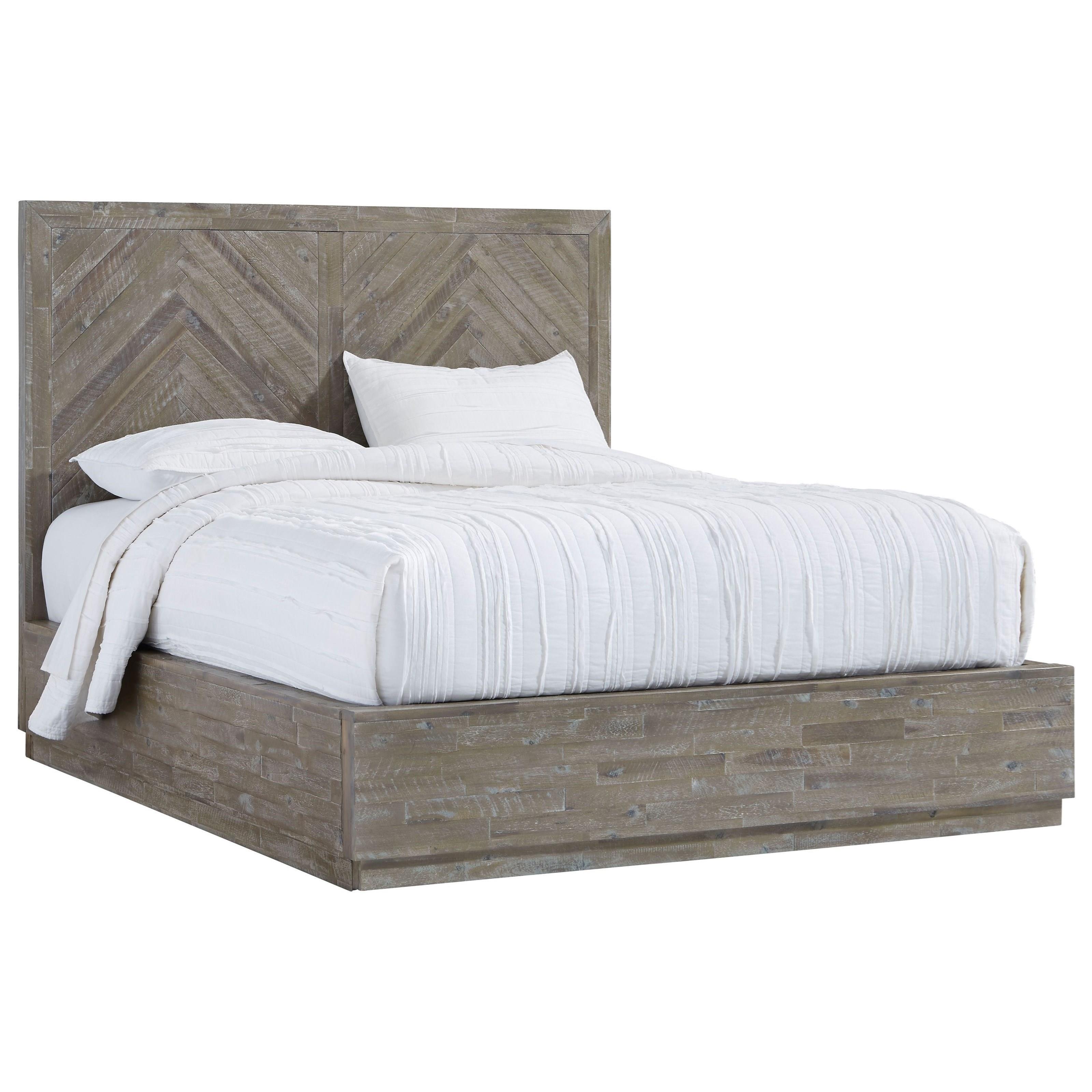 

    
Acacia Wood Rustic Latte Finish CAL King Platform Bed HERRINGBONE by Modus Furniture
