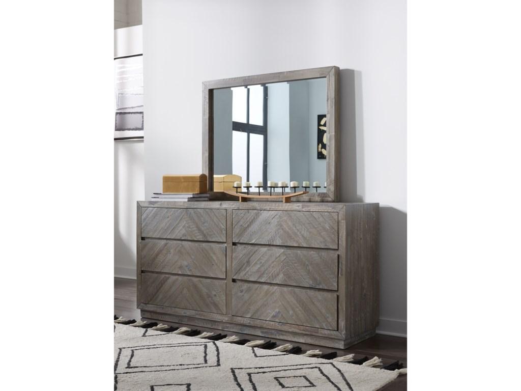 

    
Modus Furniture HERRINGBONE Dresser With Mirror Latte 5QS382-2PC
