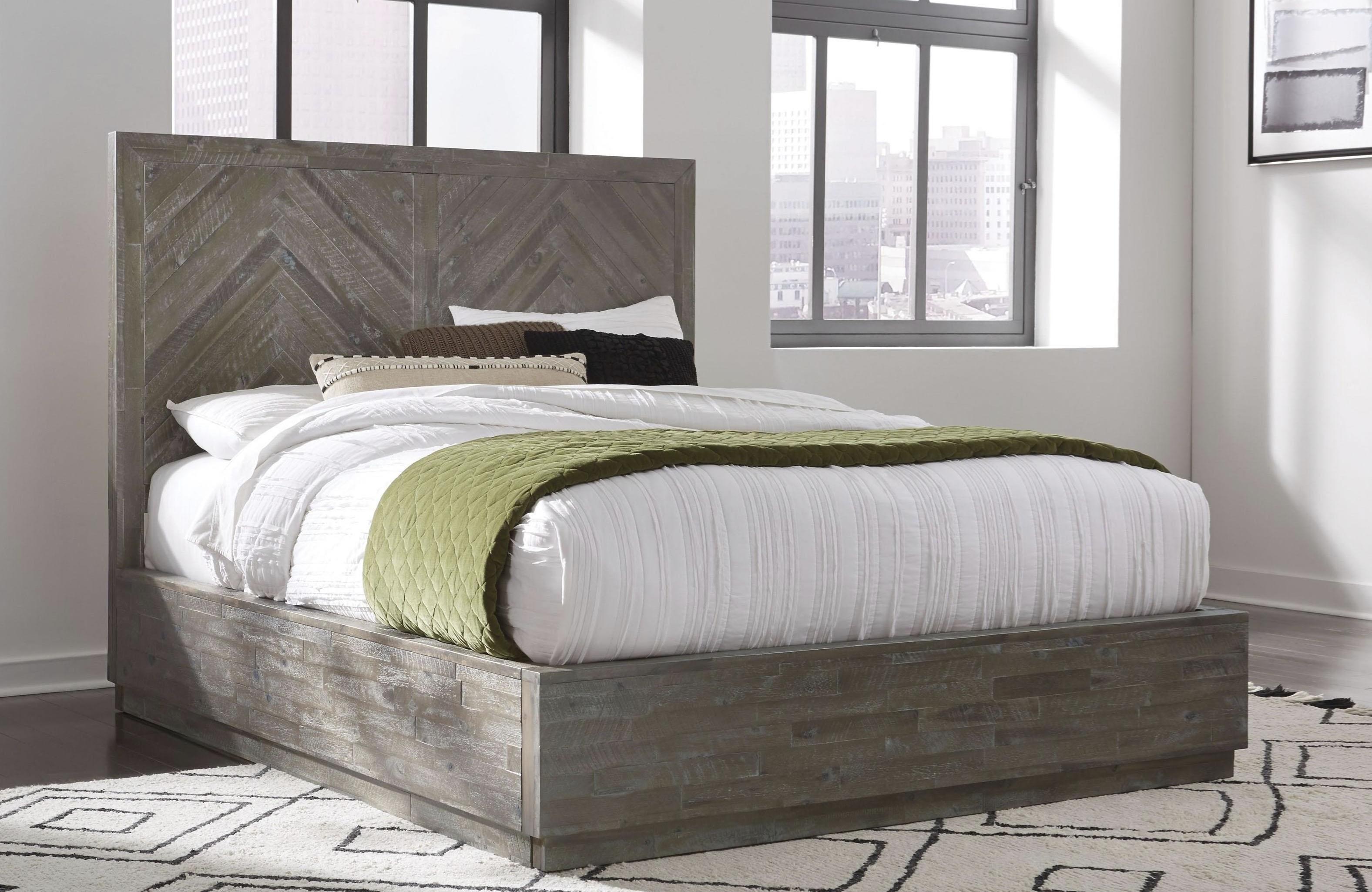 

    
Acacia Wood Rustic Latte Finish King Platform Bed HERRINGBONE by Modus Furniture
