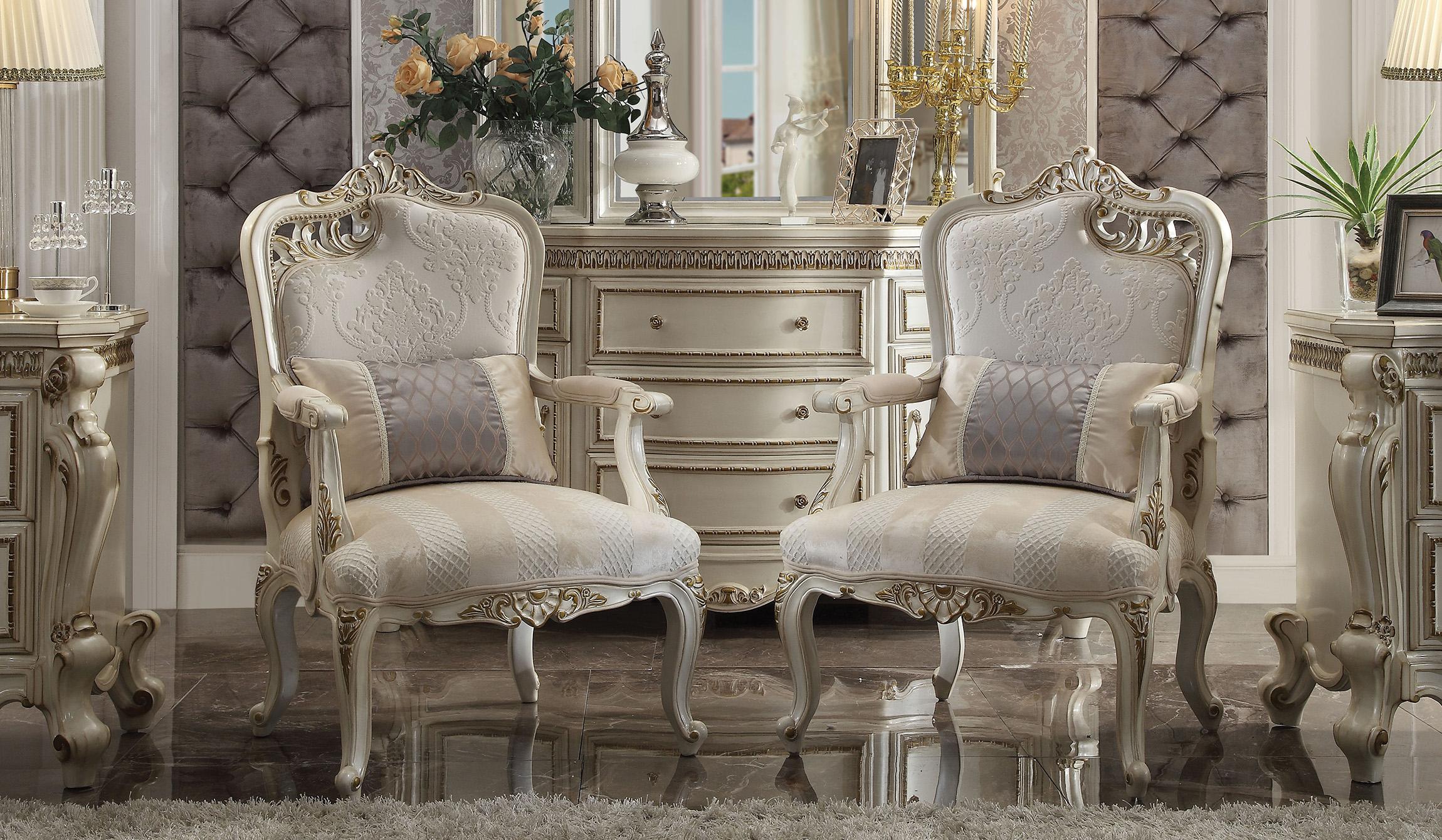 Classic, Traditional Accent Chair Set Picardy II 56883 56883-Set-2-Picardy II in Pearl, Antique Fabric