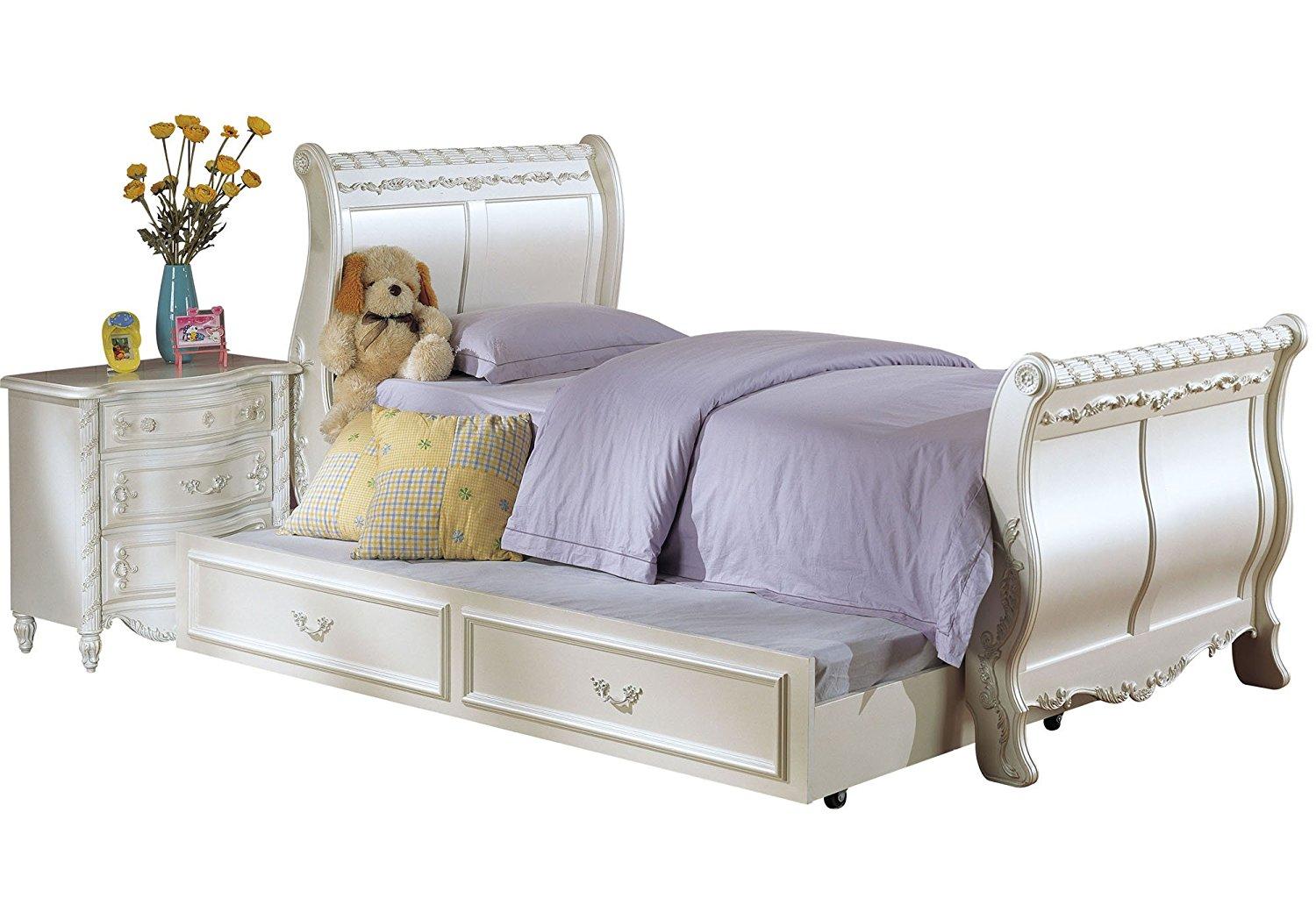 

    
Acme Furniture 01005F Youth Pearl White Gold Accent Full Sleigh Trundle Bed
