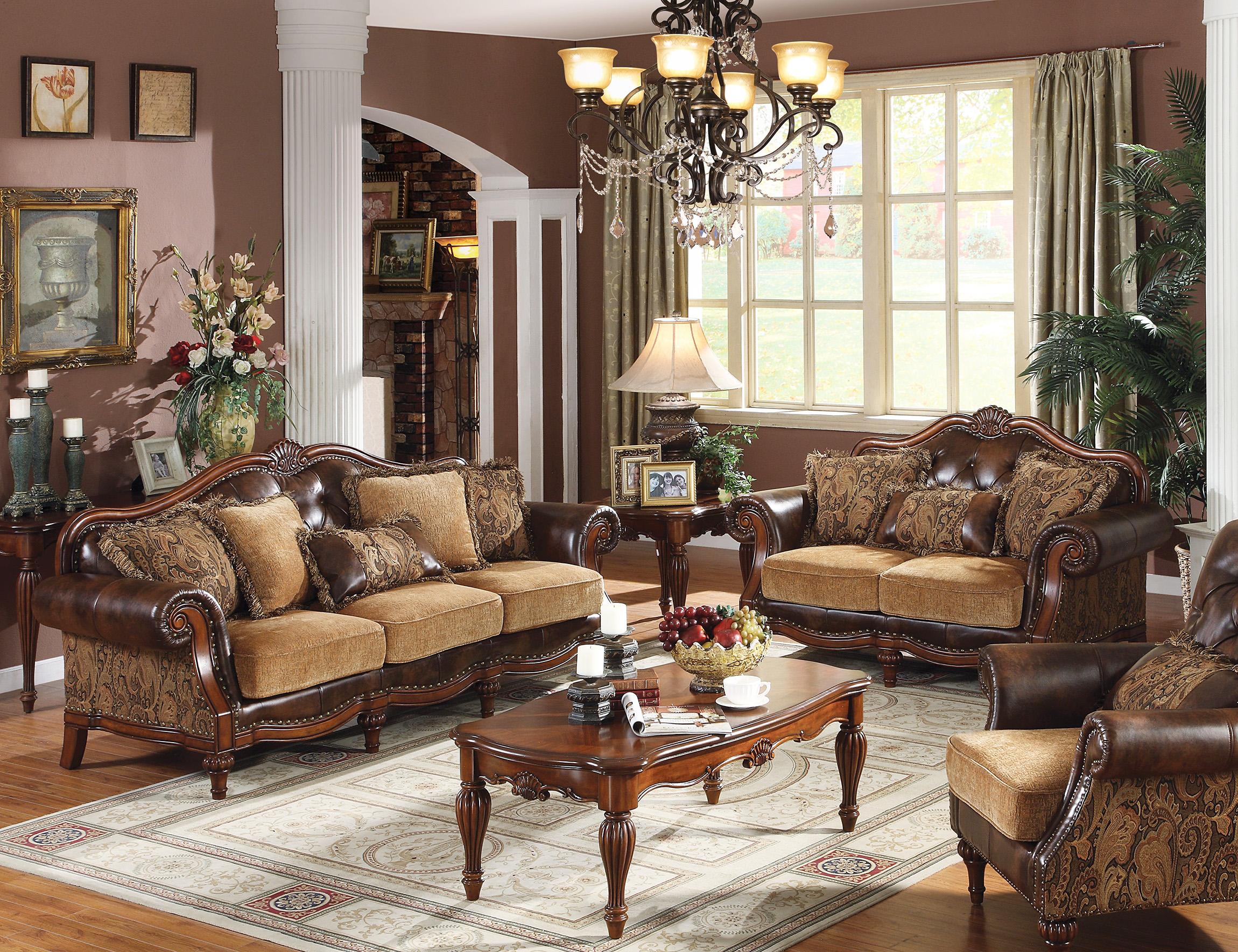 Classic, Traditional Sofa and Loveseat Set Dreena 05495 Dreena-05495-Set-2 in Cherry, Brown Bonded Leather