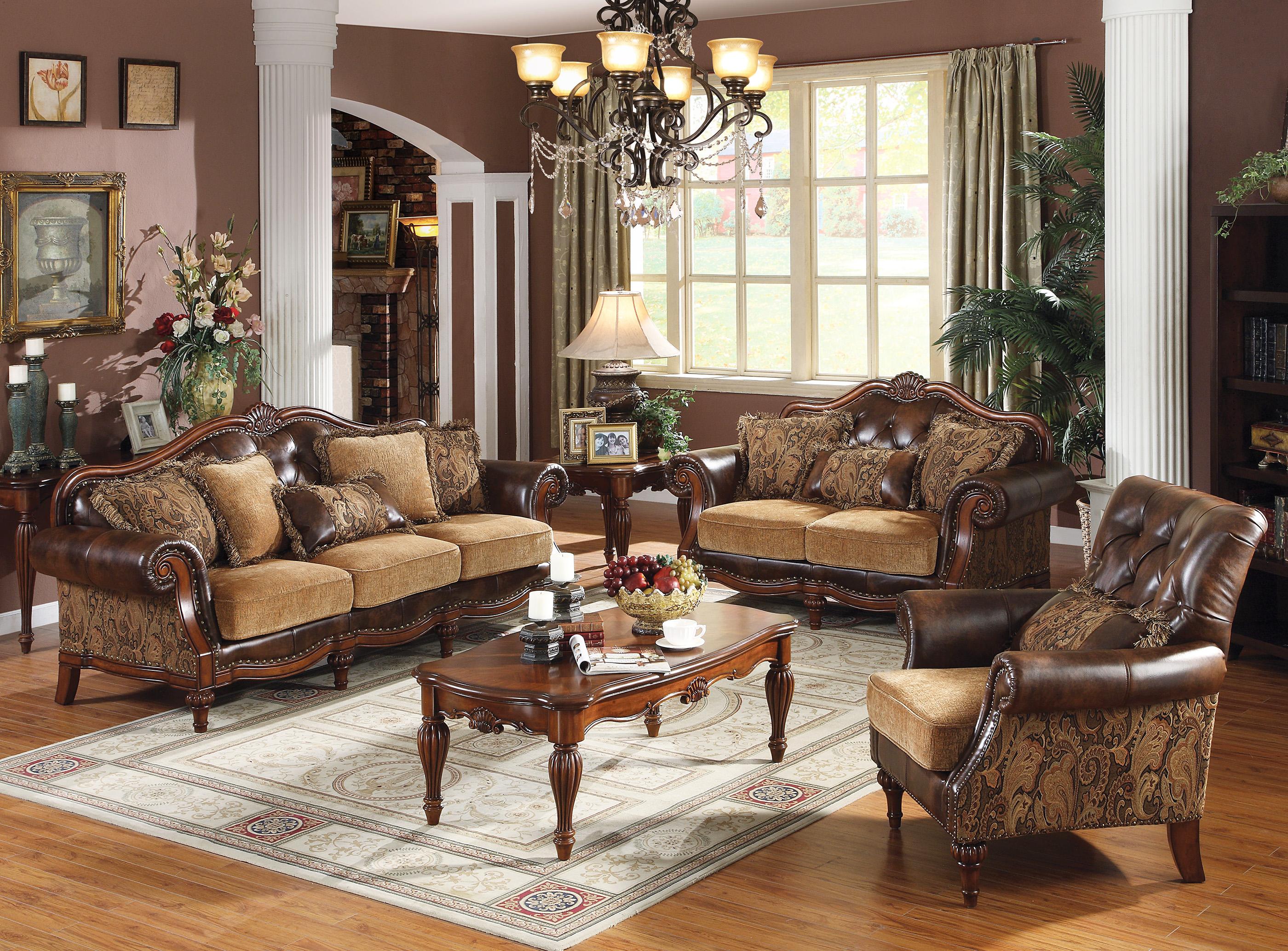 Classic, Traditional Sofa Loveseat and Chair Set Dreena 05495 Dreena-05495-Set-3 in Cherry, Brown Bonded Leather