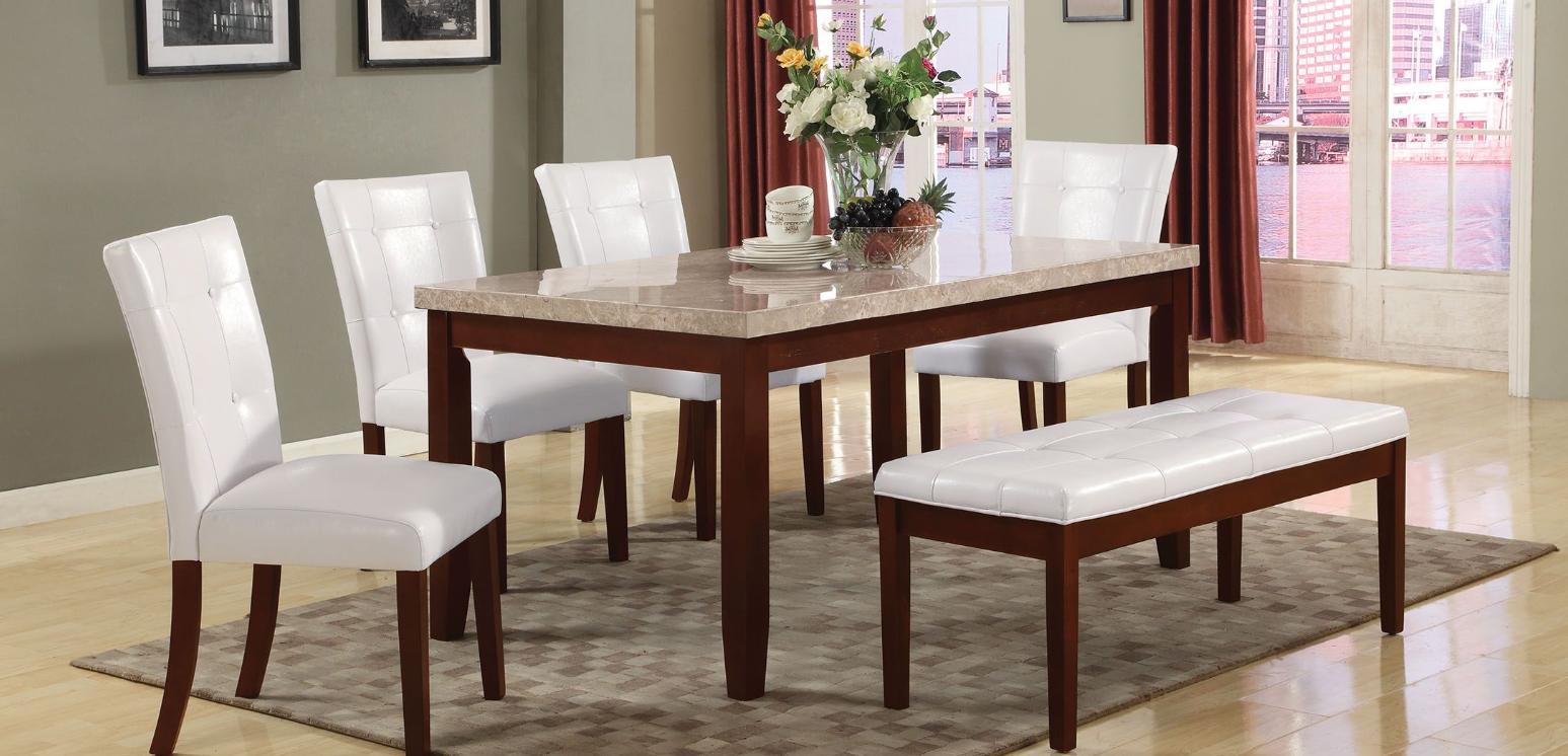 

    
White Faux Marble Top Walnut Dining Set 7Pcs Acme Furniture 17058 Britney

