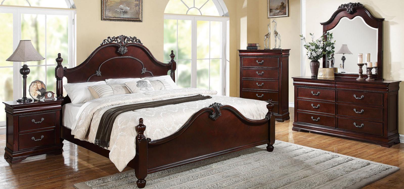

    
Cherry Poster Queen Bed Set w/Chest 5Pcs Classic  Acme Furniture 21860Q Gwyneth
