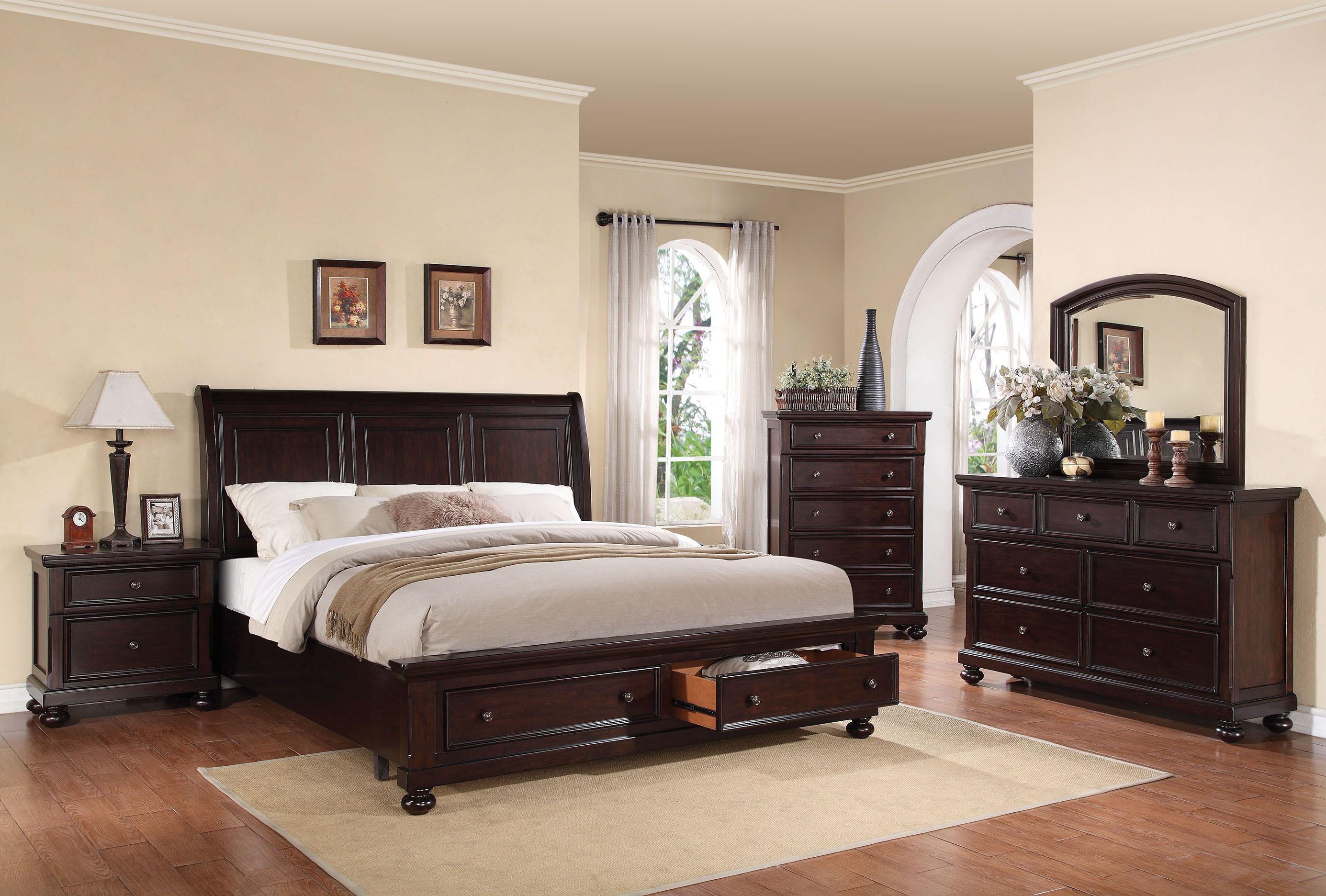 

    
Dark Walnut Sleigh Storage King Bedroom Set 4Pcs Acme Furniture 24607EK Grayson
