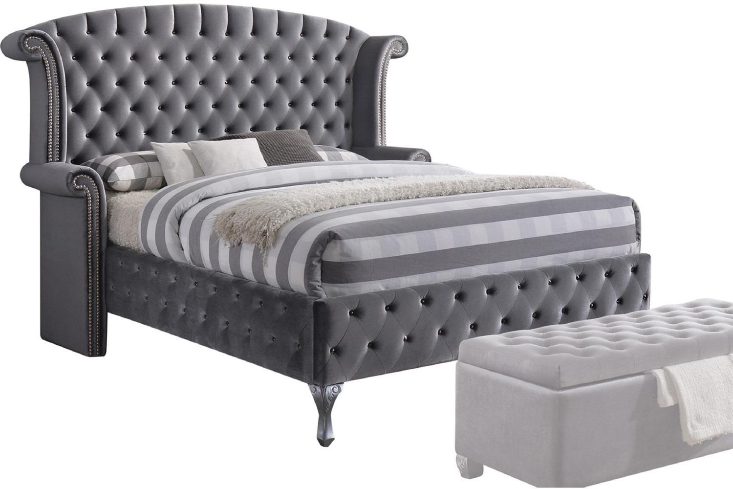 Traditional, Casual Platform Bed Rebekah-25816EK 25816EK in Gray Fabric