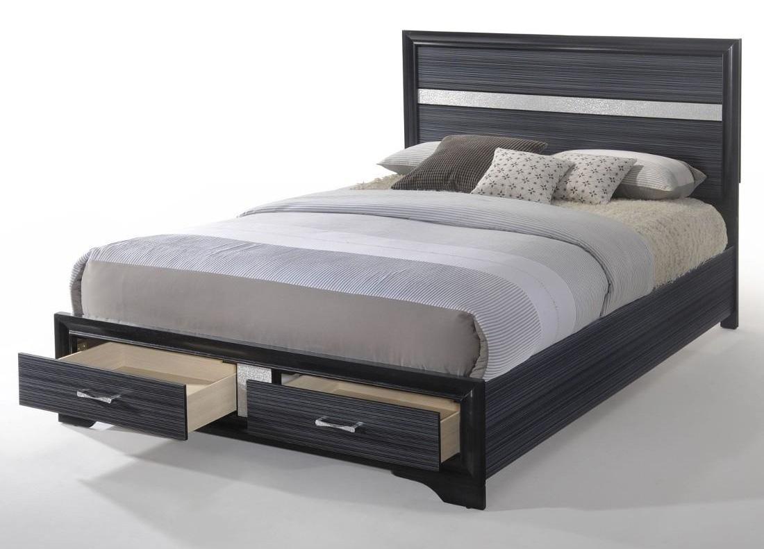 Contemporary, Modern Storage Bed Naima-25897EK 25897EK in Black Matte Lacquer