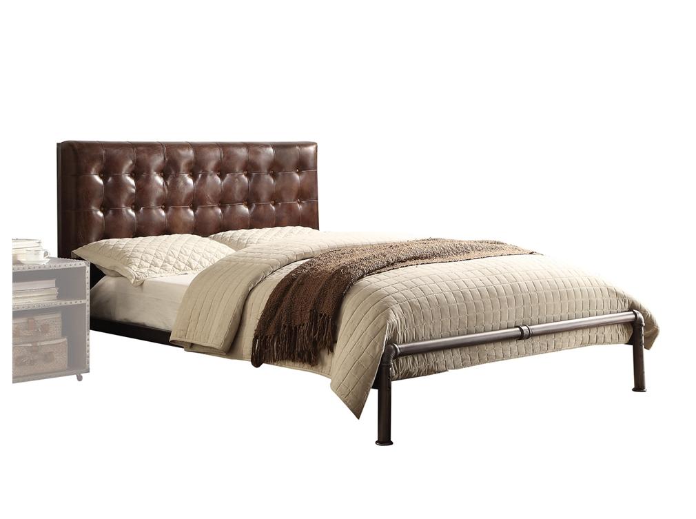 

    
Industrial Brown Grain Leather Button Queen Bed Acme Brancaster
