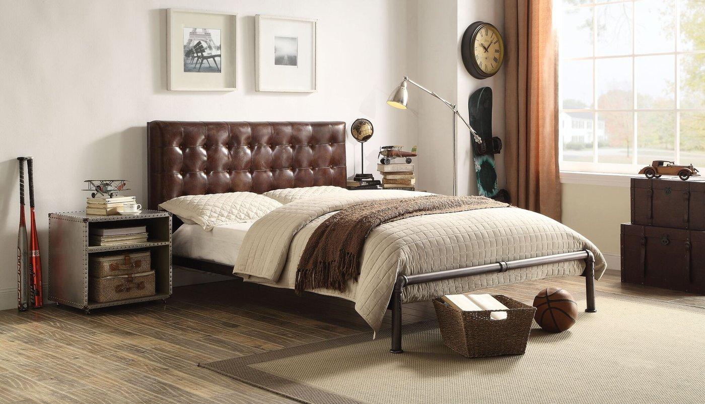 

    
Industrial Brown Grain Leather Button Queen Bedroom Set 3Pcs Acme Brancaster
