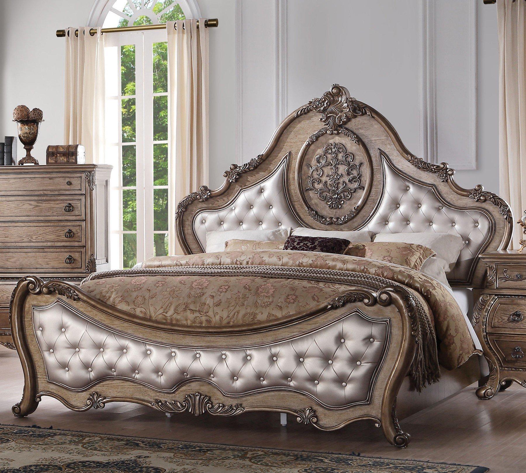 

    
Luxury Vintage Oak Tufted King Bed Ragenardus 26307EK Acme Classic
