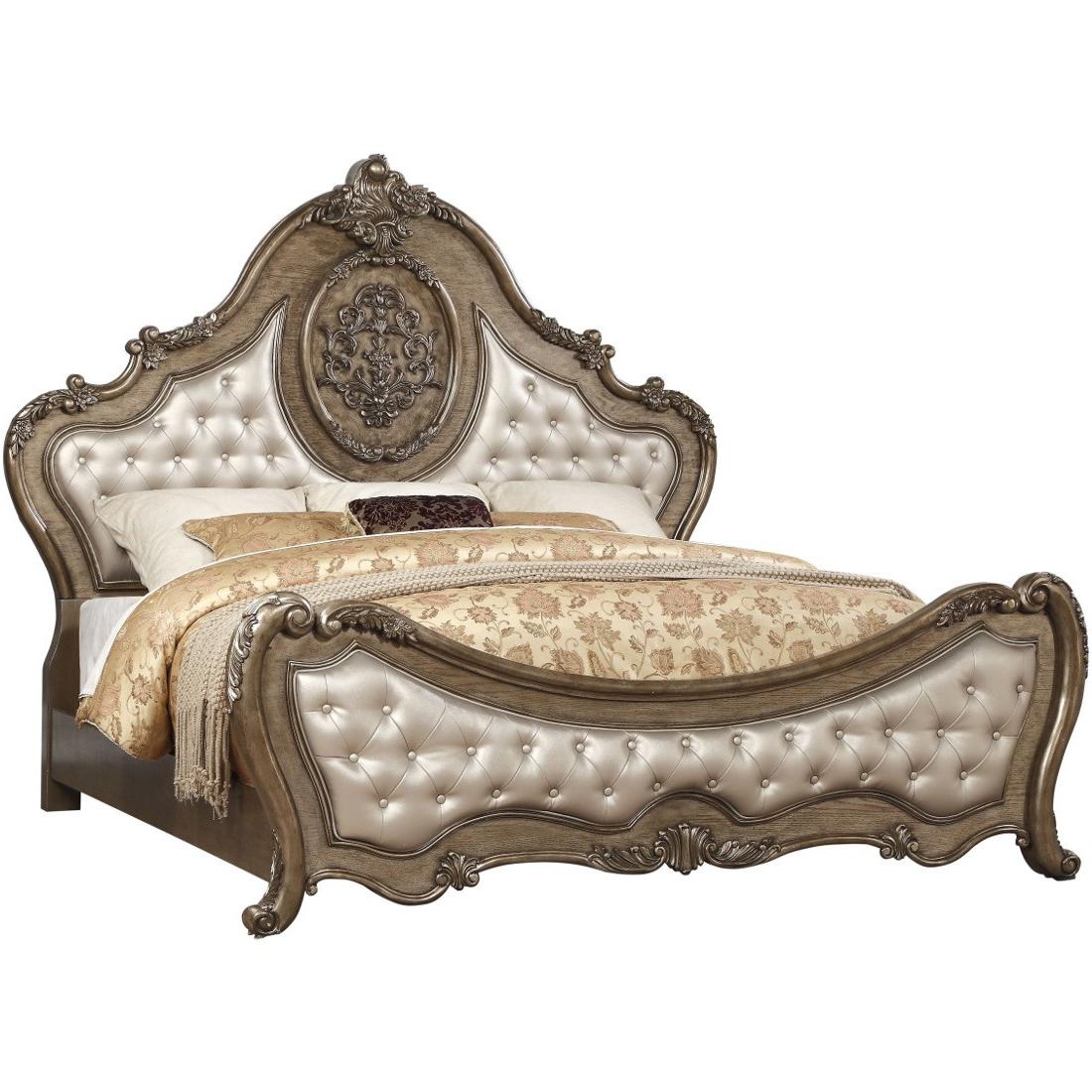 

    
Luxury Vintage Oak Tufted King Bed Ragenardus 26307EK Acme Classic
