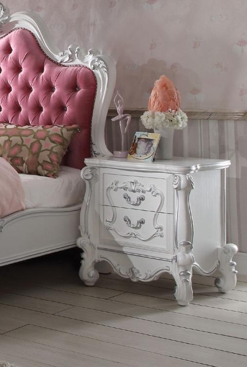 

    
Acme Furniture 30645F  Versailles Kids Sleigh Bedroom Set Pink/Silver/Antique White 30645F Versailles Kids- Full-Set-4
