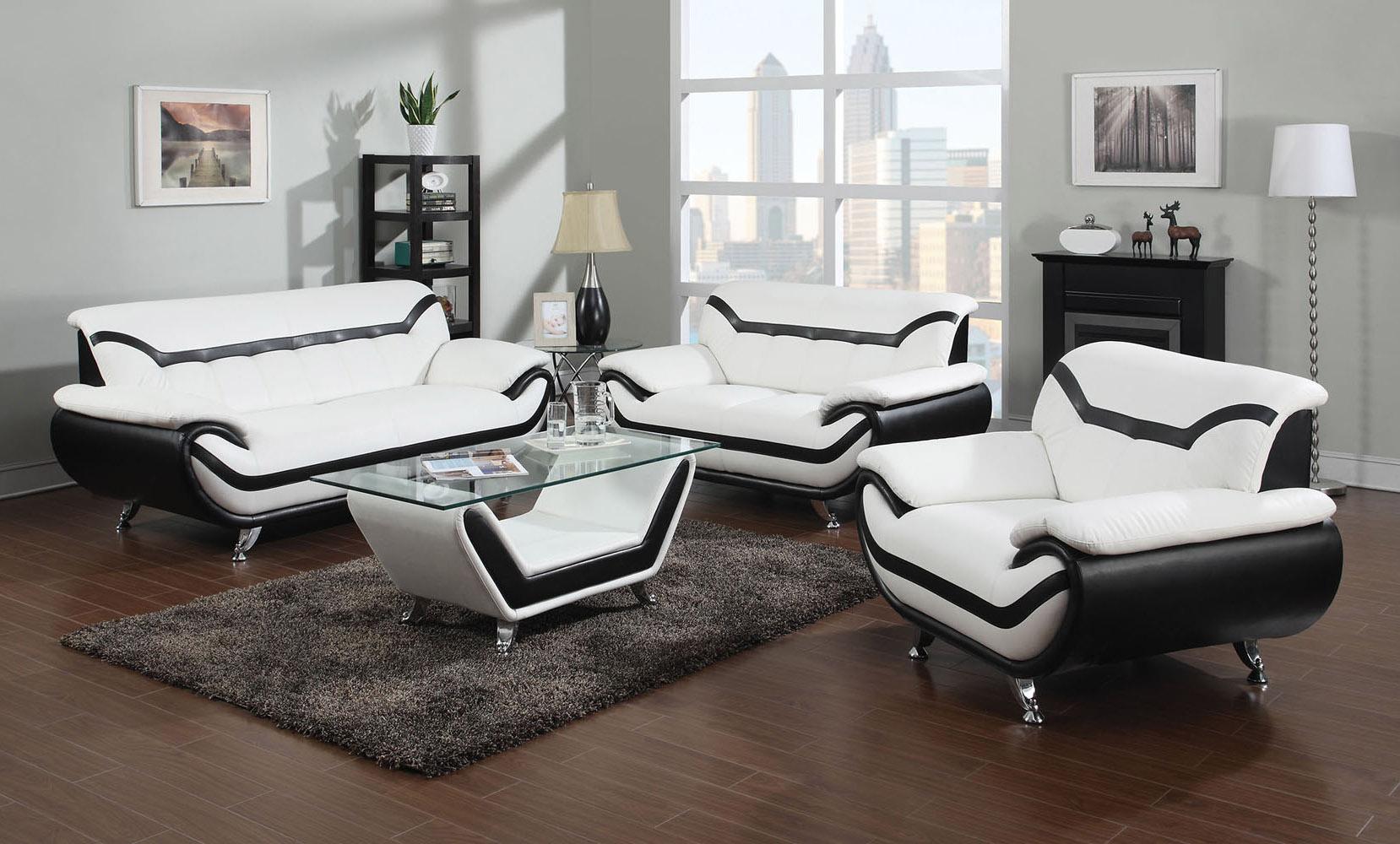 

    
Acme 51155 Rozene 3 Pcs White Black Bonded Leather Sofa Set Contemporary
