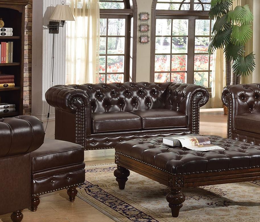 

    
Acme 51315 Shantoria Brown Bonded Leather Sofa Loveseat Ottoman Set 3Pcs Classic
