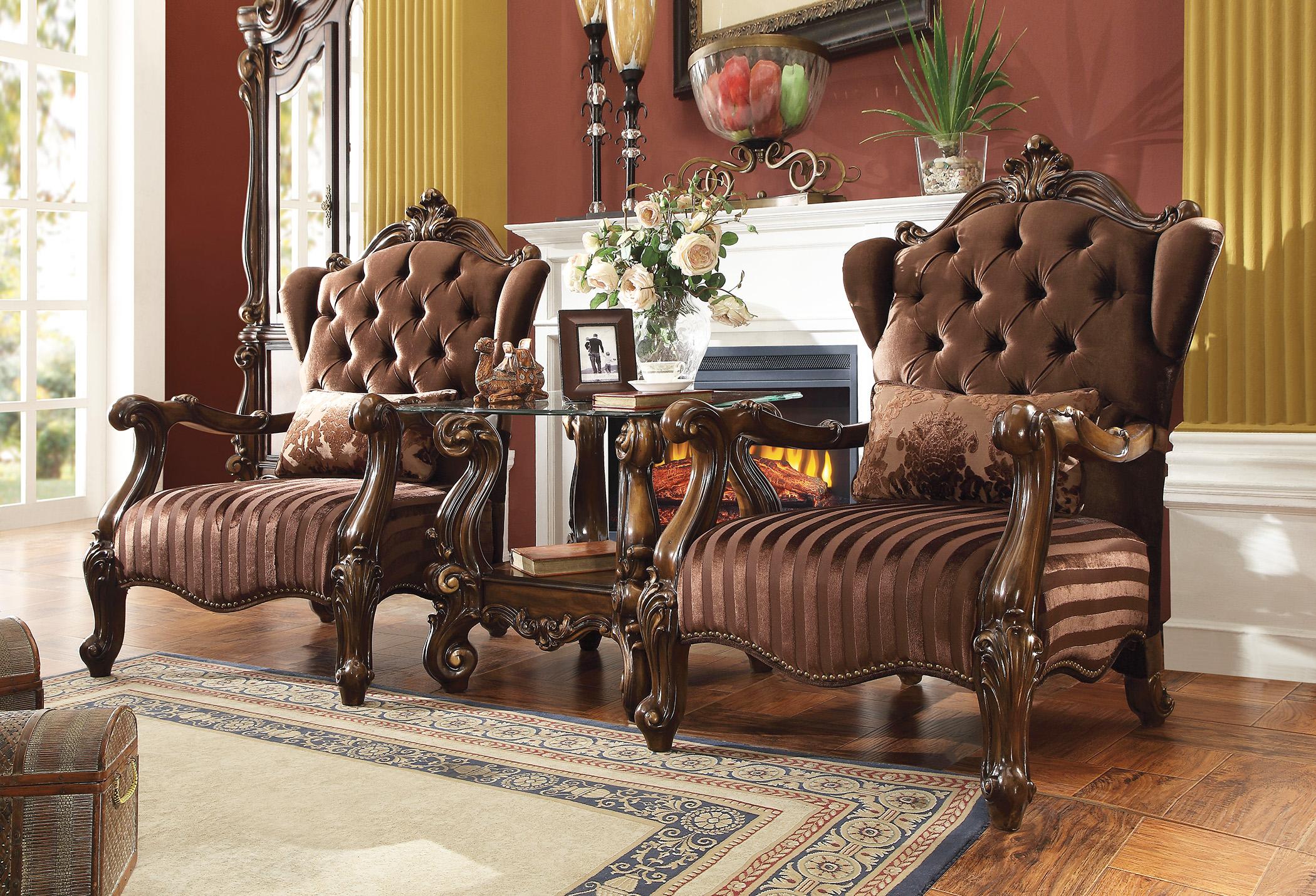 

    
Vintage Brown Velvet Cherry Oak Chair Set 2P Versailles-52082 Acme Traditional

