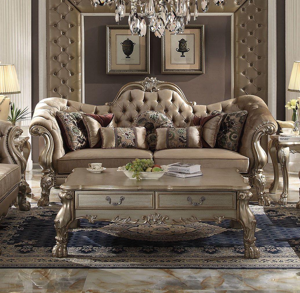 

    
Bone Velvet & Gold Patina Sofa Victorian Traditional Dresden 52090 Acme
