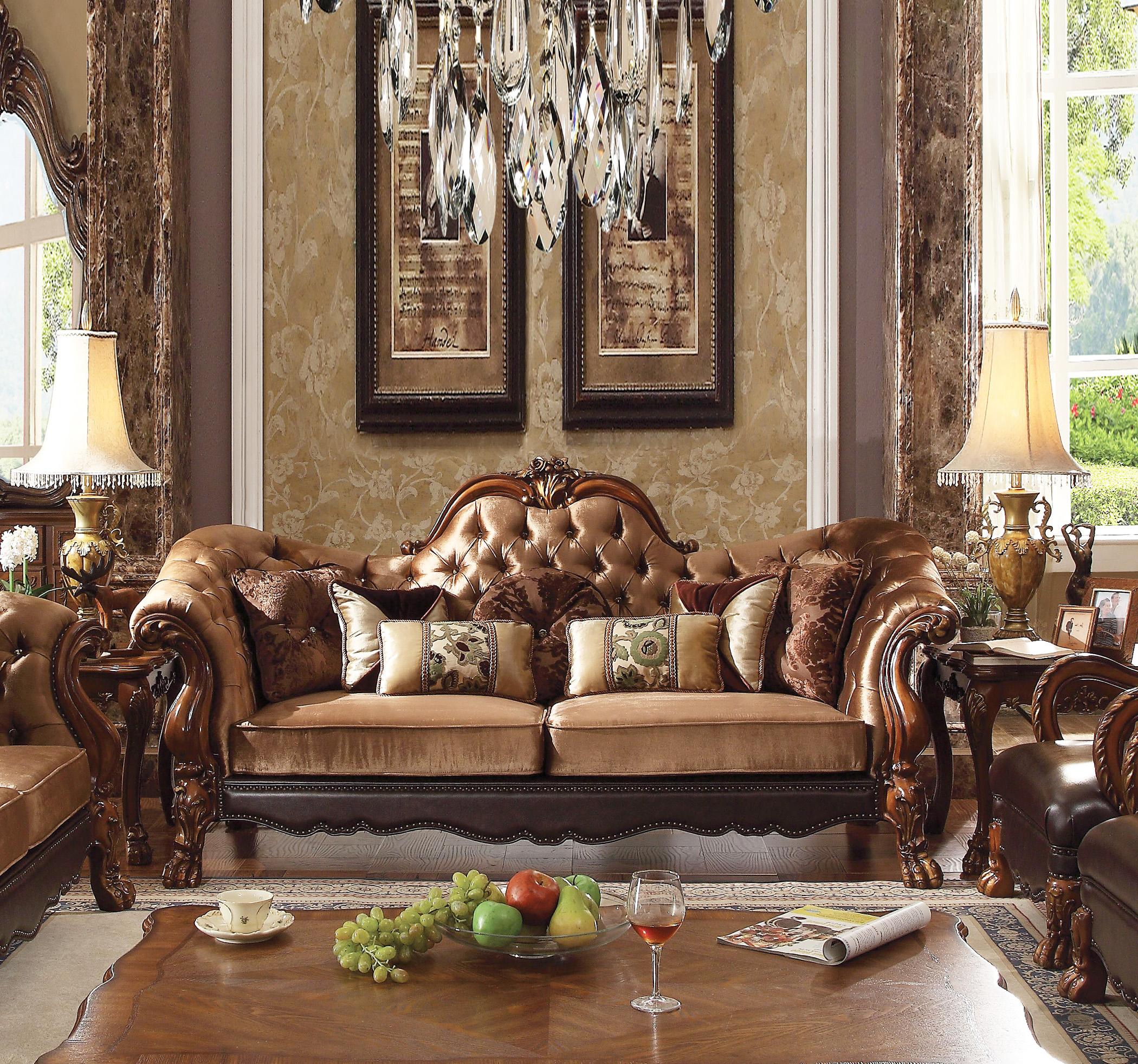 

    
Golden Brown & Cherry Oak Sofa Victorian Traditional Dresden 52095 Acme
