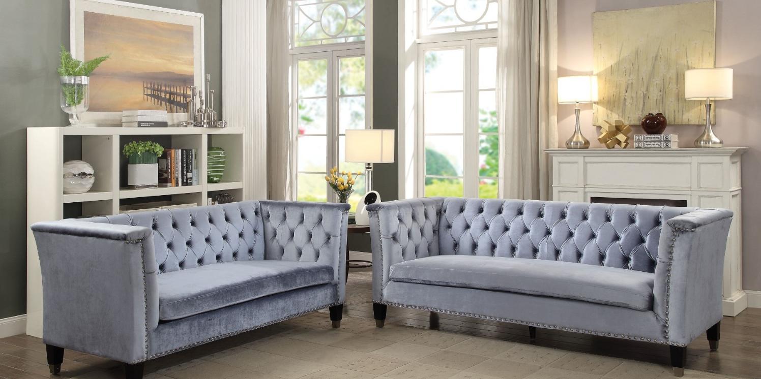 

    
Blue-Gray Button Tufted Velvet Sofa Loveseat Set 2Pcs Acme Furniture 52785 Honor
