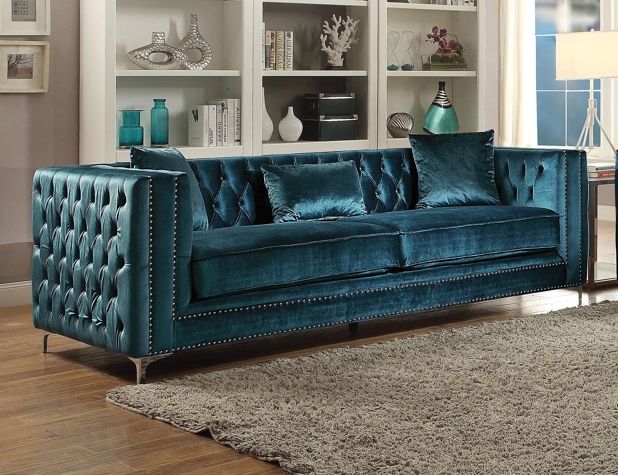 Vintage, Transitional Sofas Gillian-52790 52790 in Teal Fabric