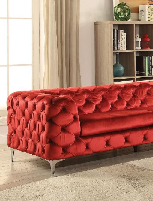 

    
Red Button Tufted Velvet Sofa Contemporary Acme Furniture 52795 Adam
