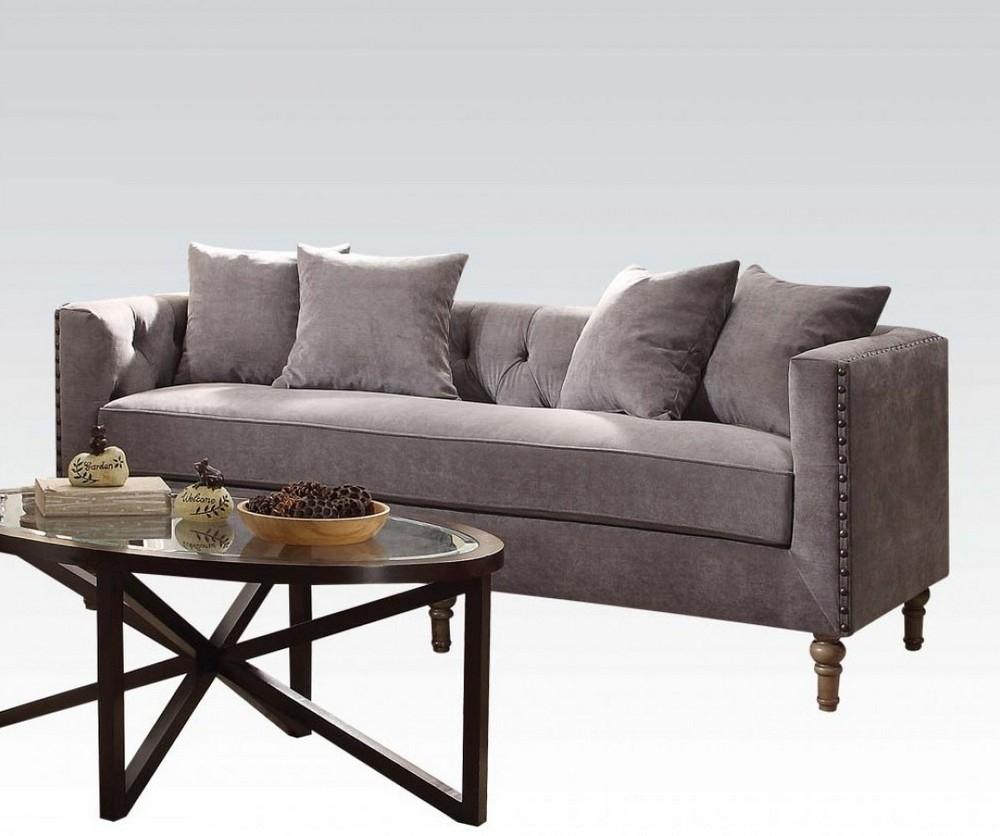 

    
 Shop  Gray Velvet Tufted Sofa Set 3P Sidonia 53580 Acme Vintage Traditional Classic
