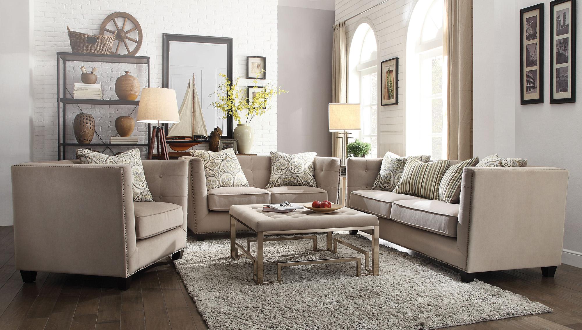 Contemporary, Traditional Sofa Loveseat and Chair Set Juliana Juliana-53585-Set-3 in Beige Fabric