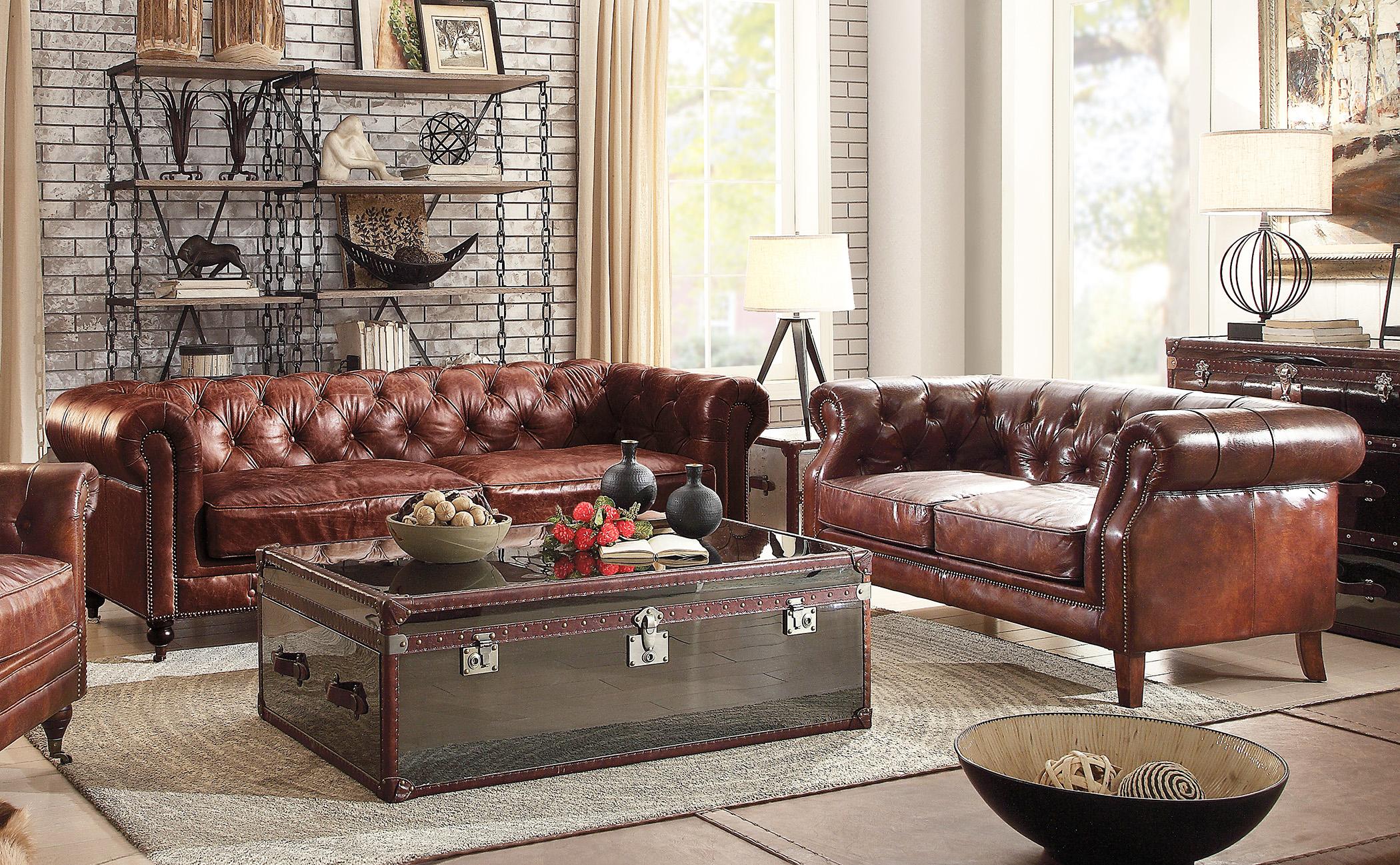 

    
Vintage Dark Brown Top Grain Leather Sofa Set 2P Aberdeen-53625 Acme Traditional

