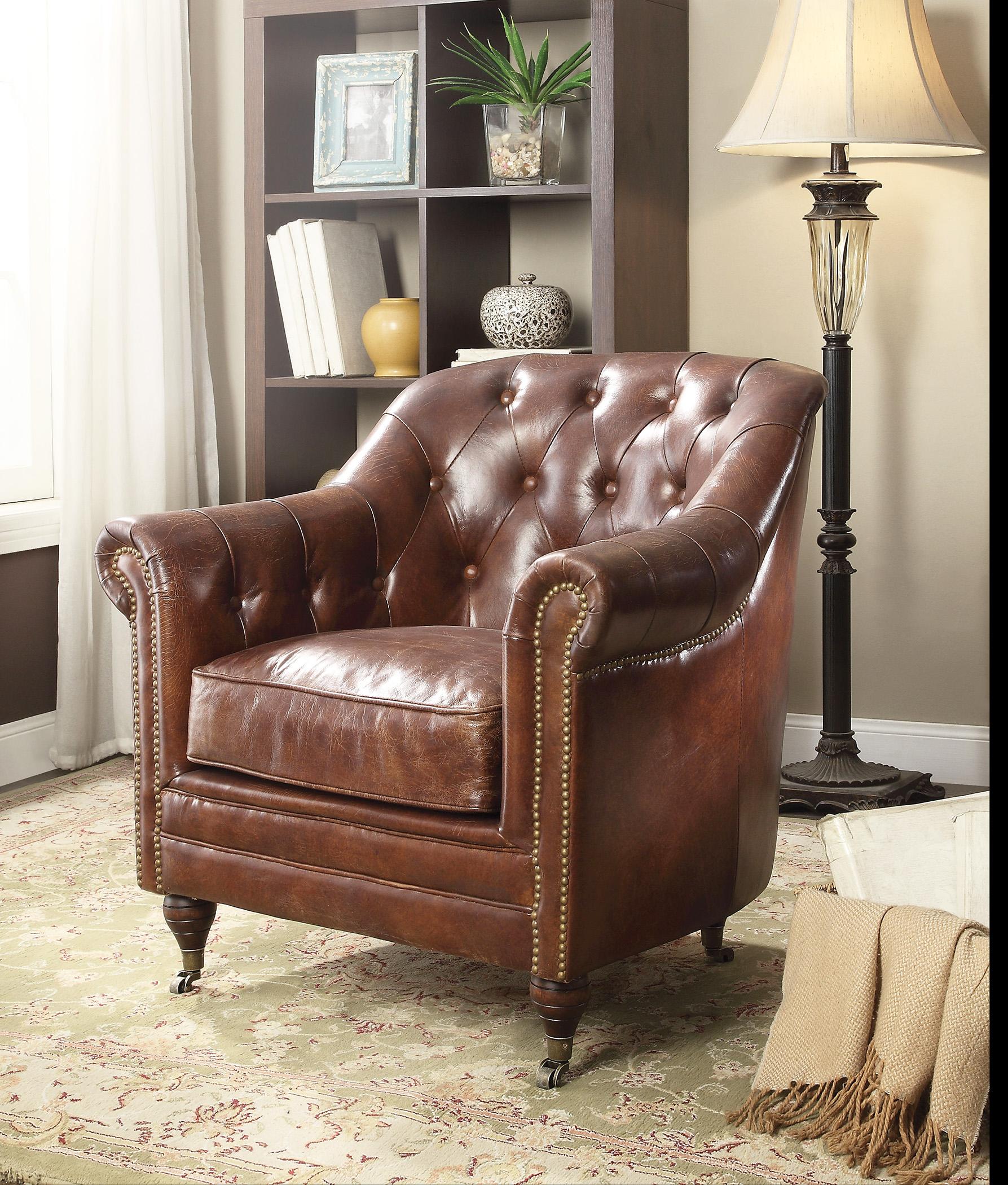 

    
Vintage Dark Brown Top Grain Leather Sofa Set 3P Aberdeen-53625 Acme Traditional
