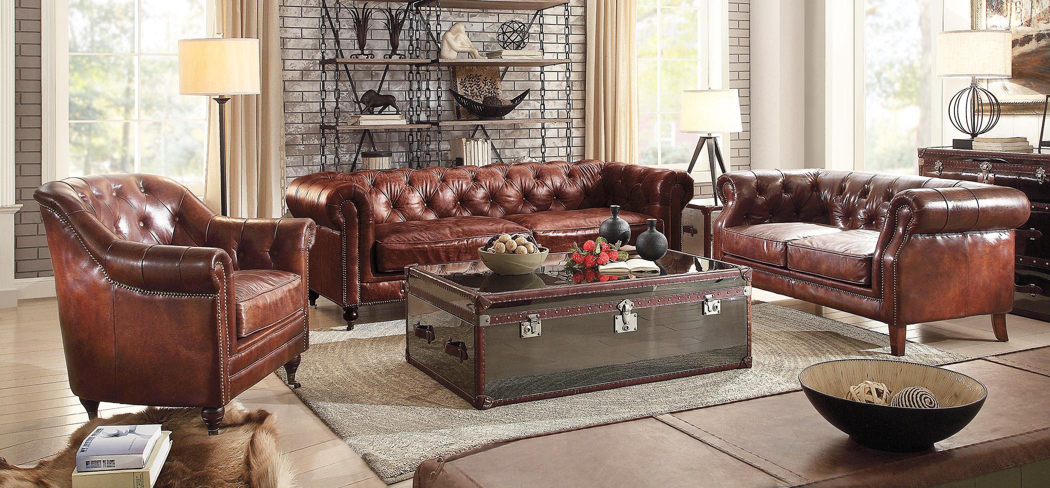 

    
Vintage Dark Brown Top Grain Leather Sofa Set 3P Aberdeen-53625 Acme Traditional
