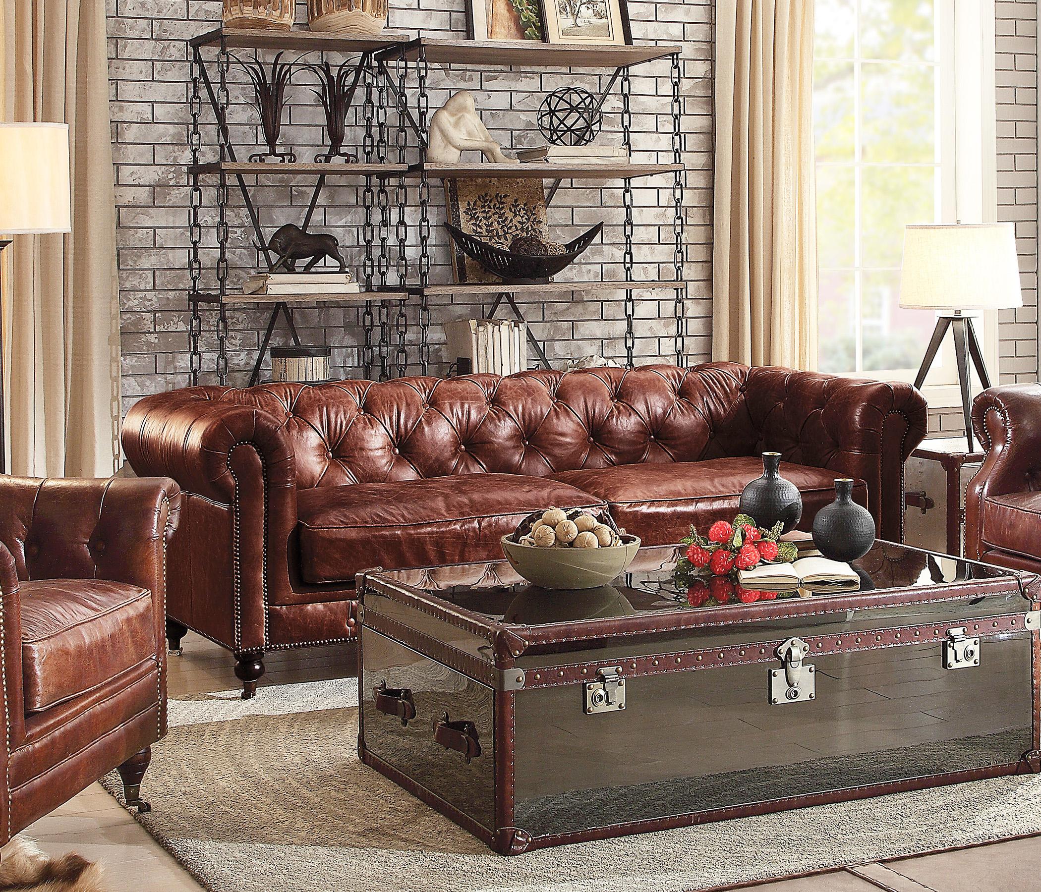 

    
 Order  Vintage Dark Brown Top Grain Leather Sofa Set 4P Aberdeen-53625 Acme Traditional
