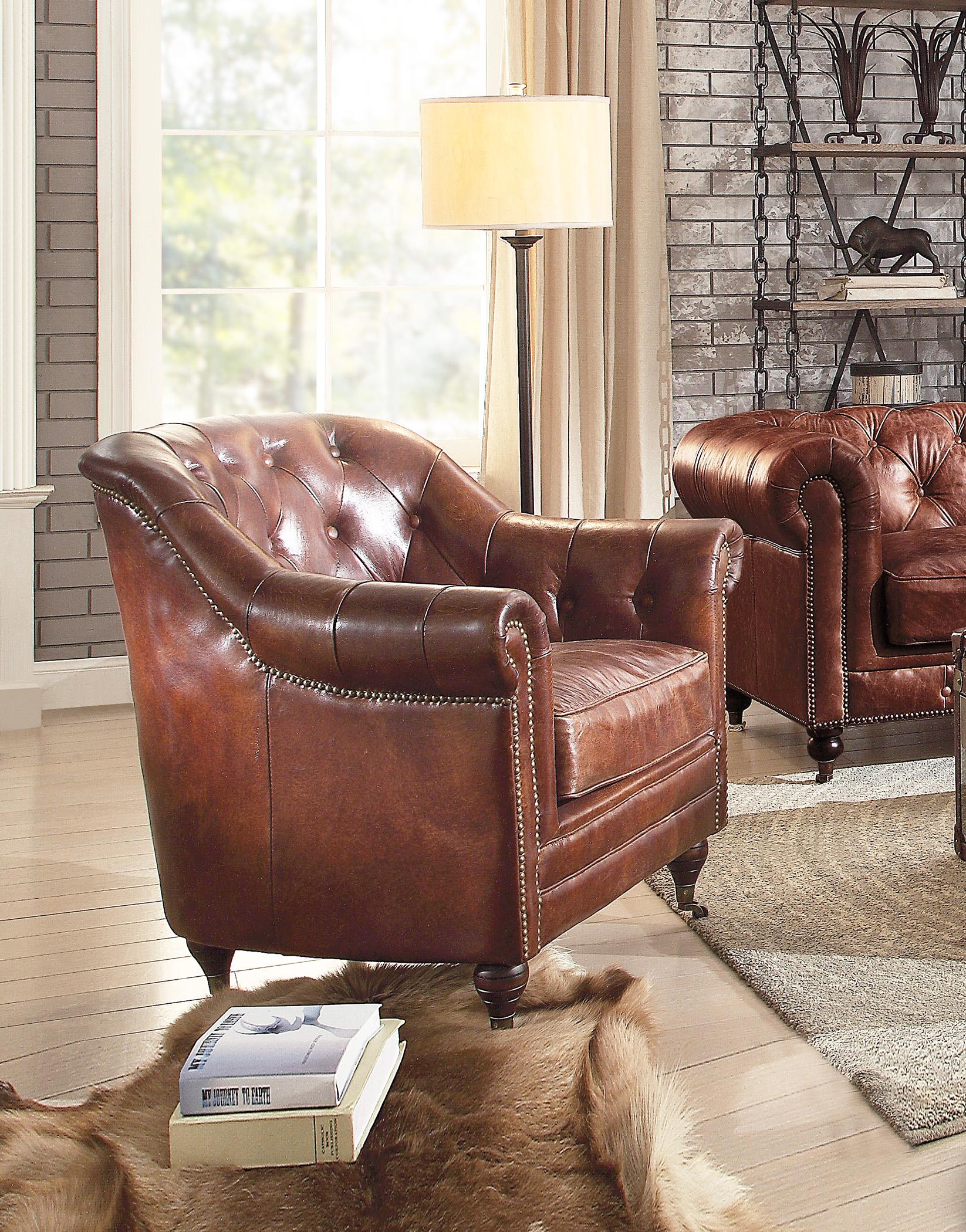 

    
 Shop  Vintage Dark Brown Top Grain Leather Sofa Set 4P Aberdeen-53625 Acme Traditional
