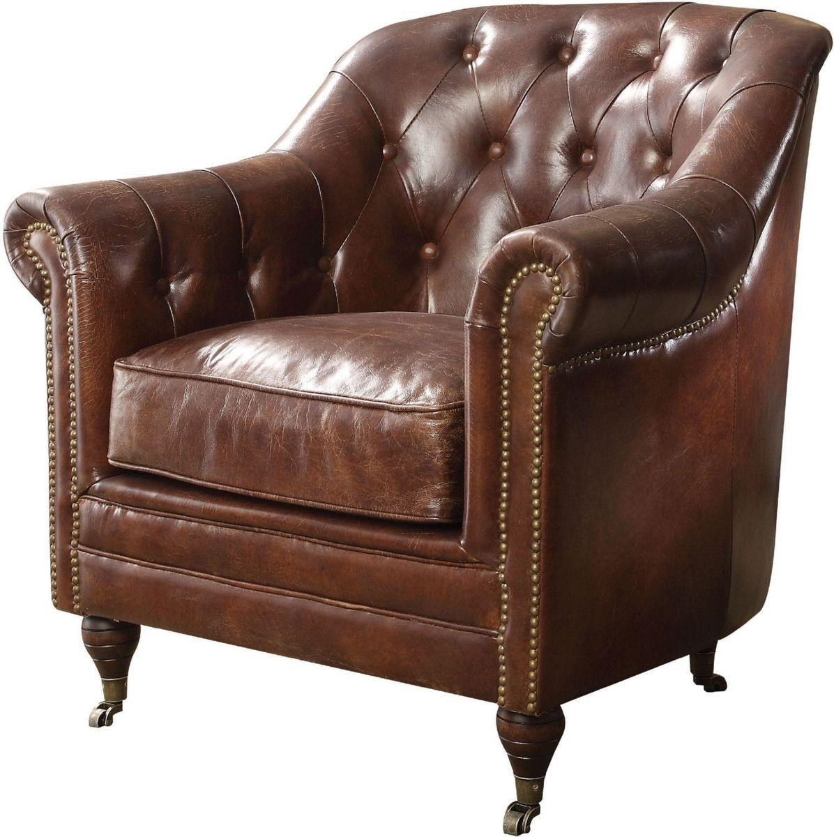 Classic, Traditional Accent Chair Aberdeen-53627 Aberdeen-53627 in Dark Brown Top grain leather