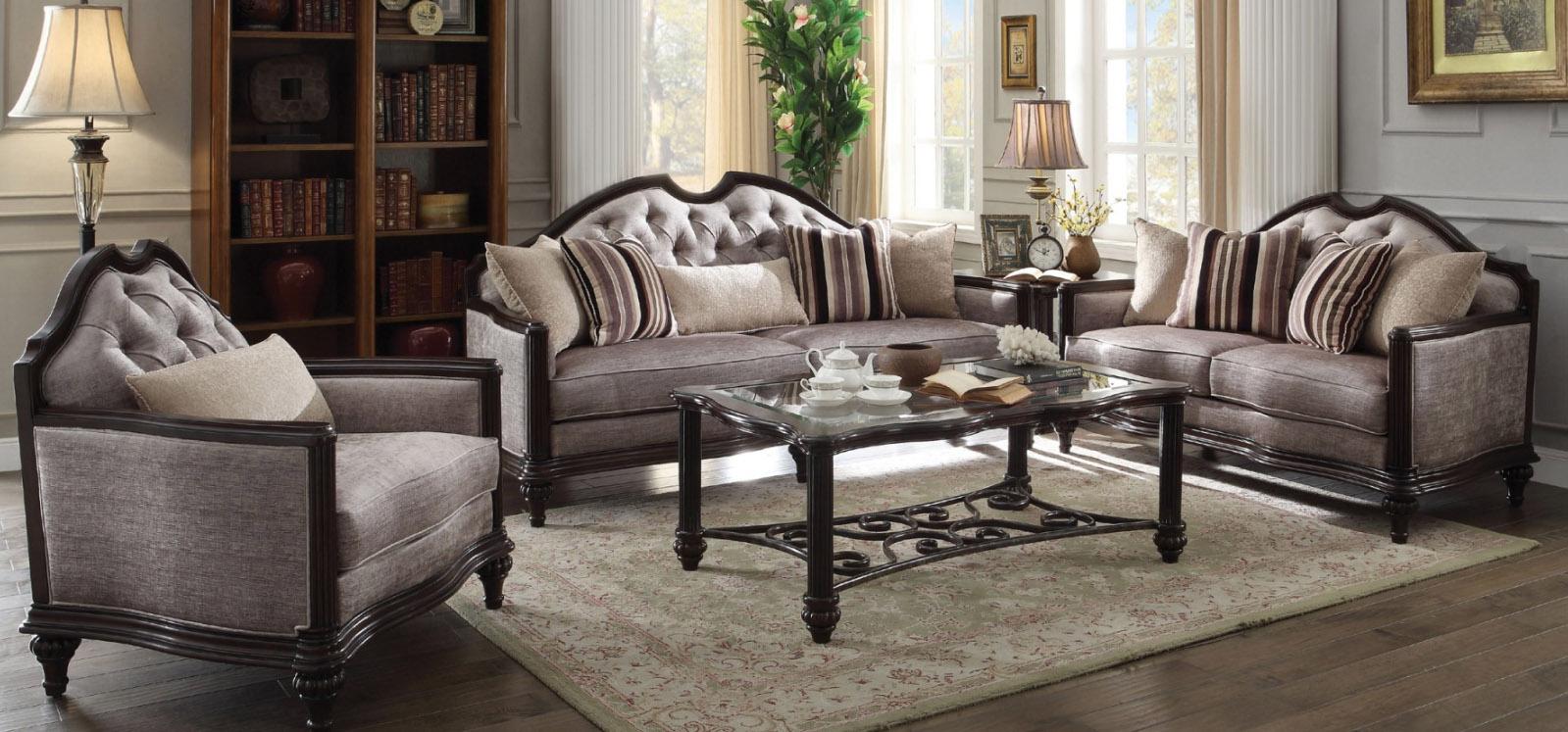 

    
Acme Furniture 53770 Azis Gray and Dark Walnut Living Room Set 3Pcs Classic
